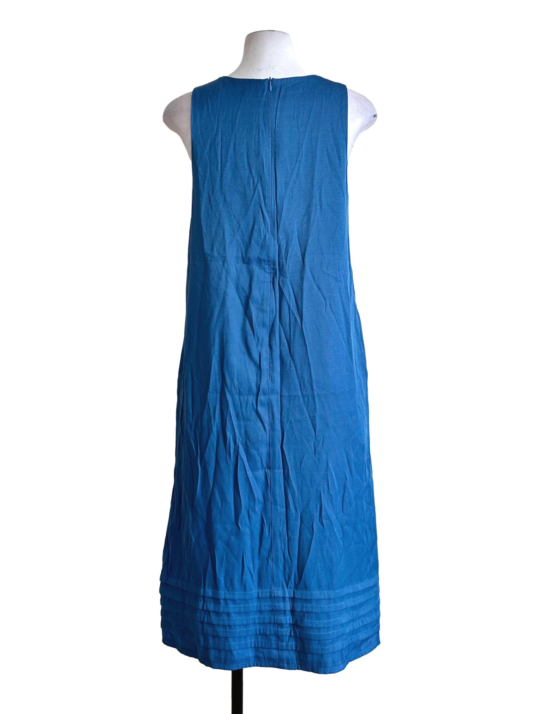 Blue Jewel Neck Midi Dress