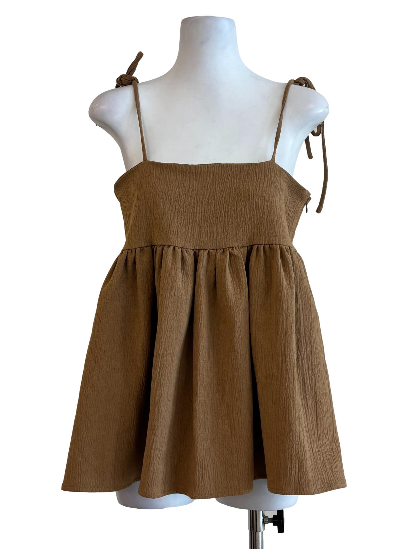 Caramel Brown Tie Strap Flare Top