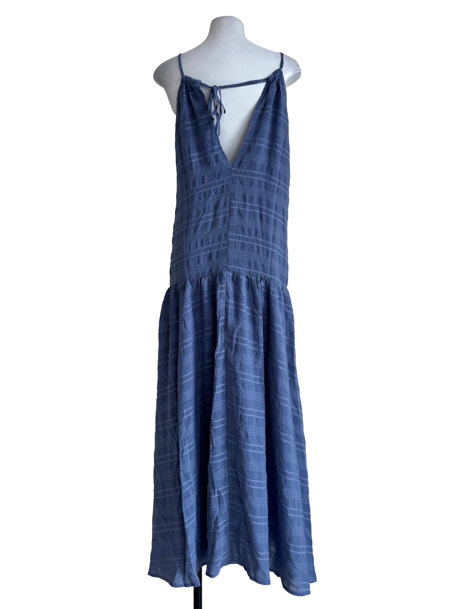 Ash Blue Gingham High Neck Dress