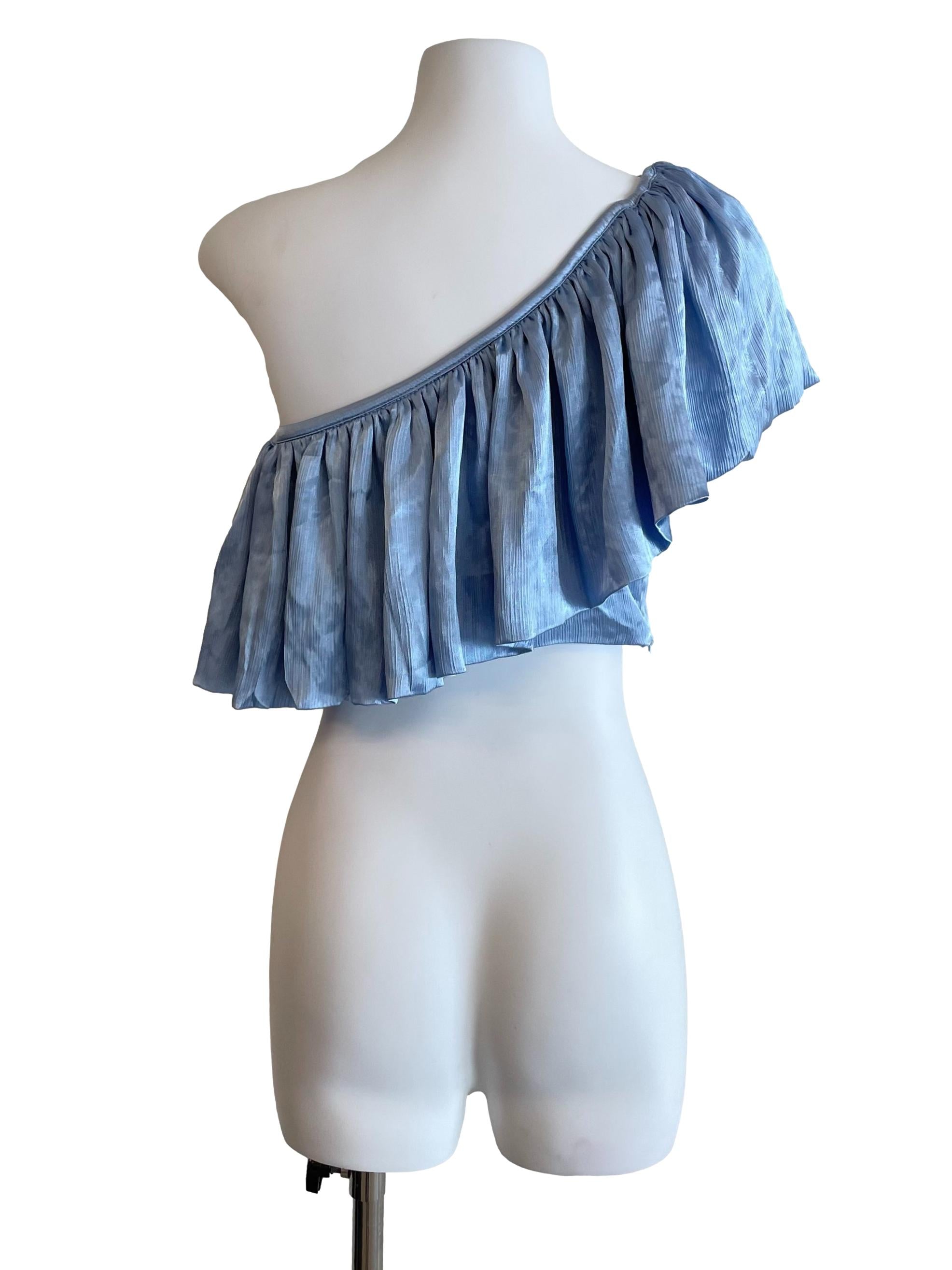 Blue Asymmetric Satin Top
