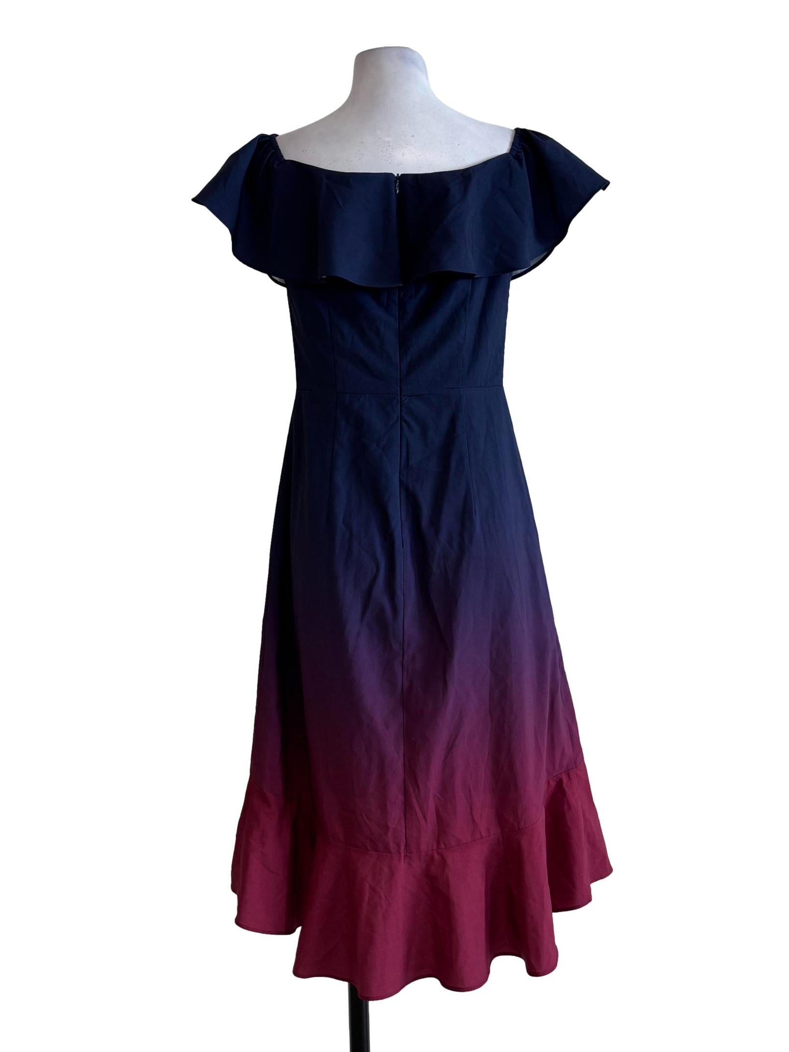 Midnight Blue Ruby Off Shoulder Ombre Dress