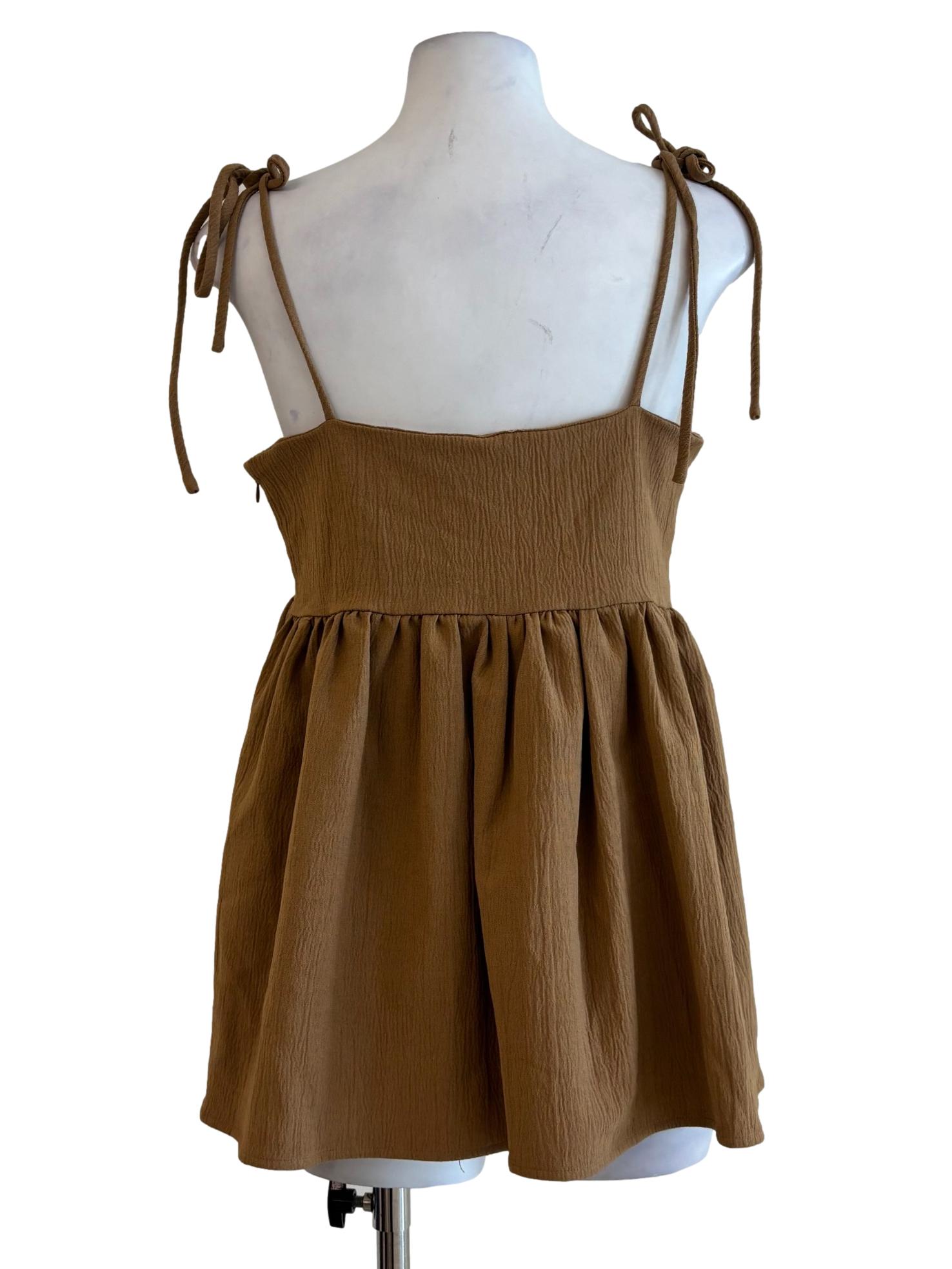Caramel Brown Tie Strap Flare Top