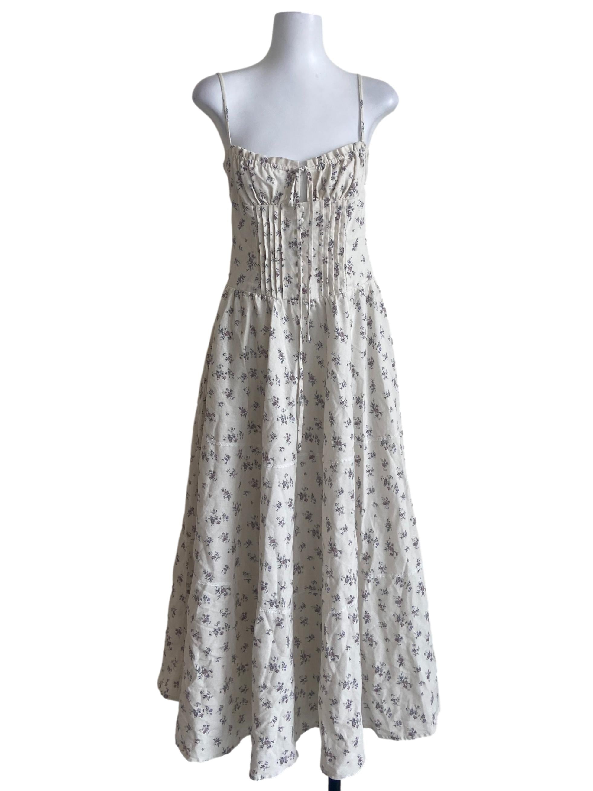 White Floral Spaghetti Straps A-Line Dress