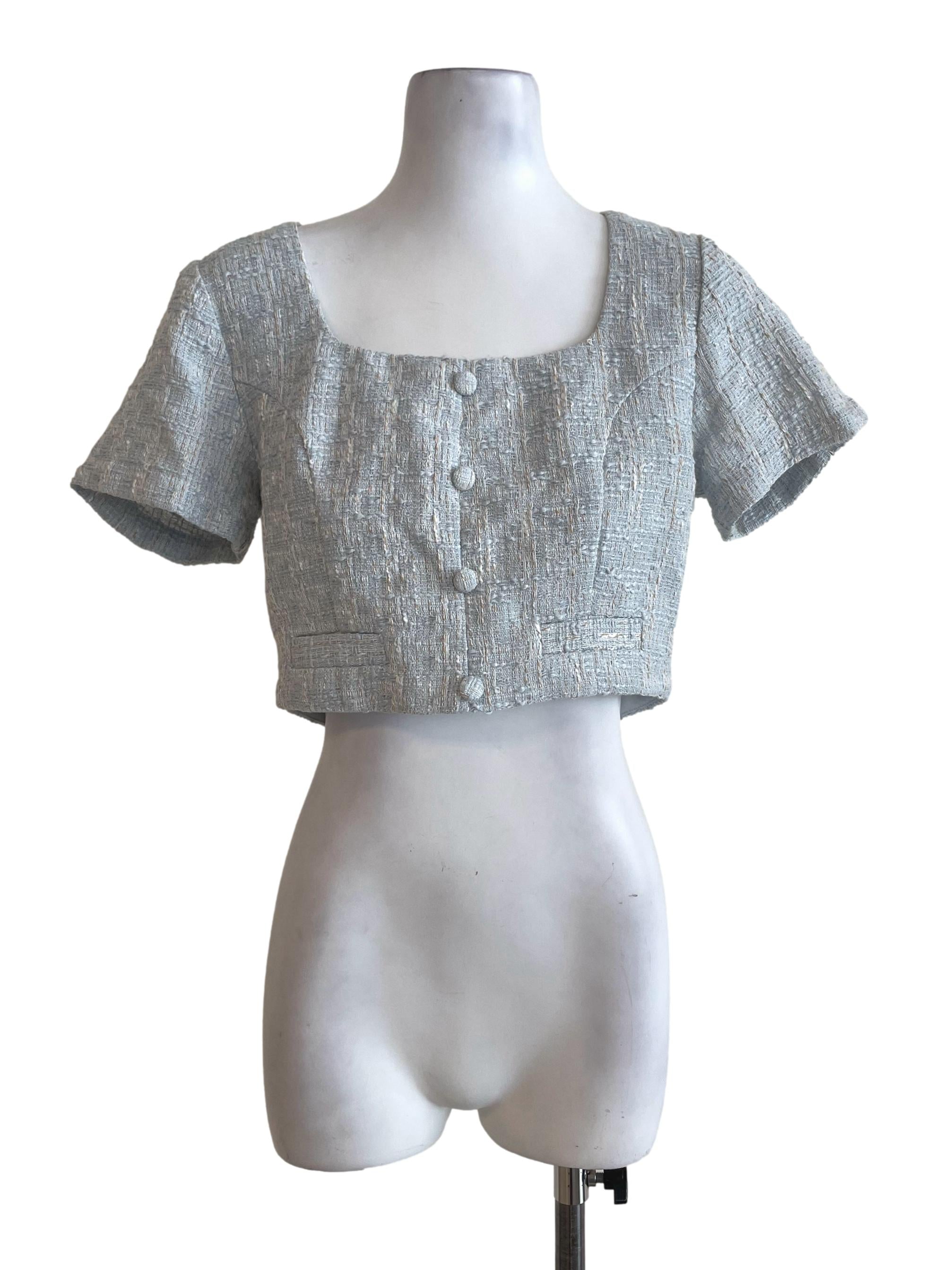 Dusty Light Blue Tweed Top