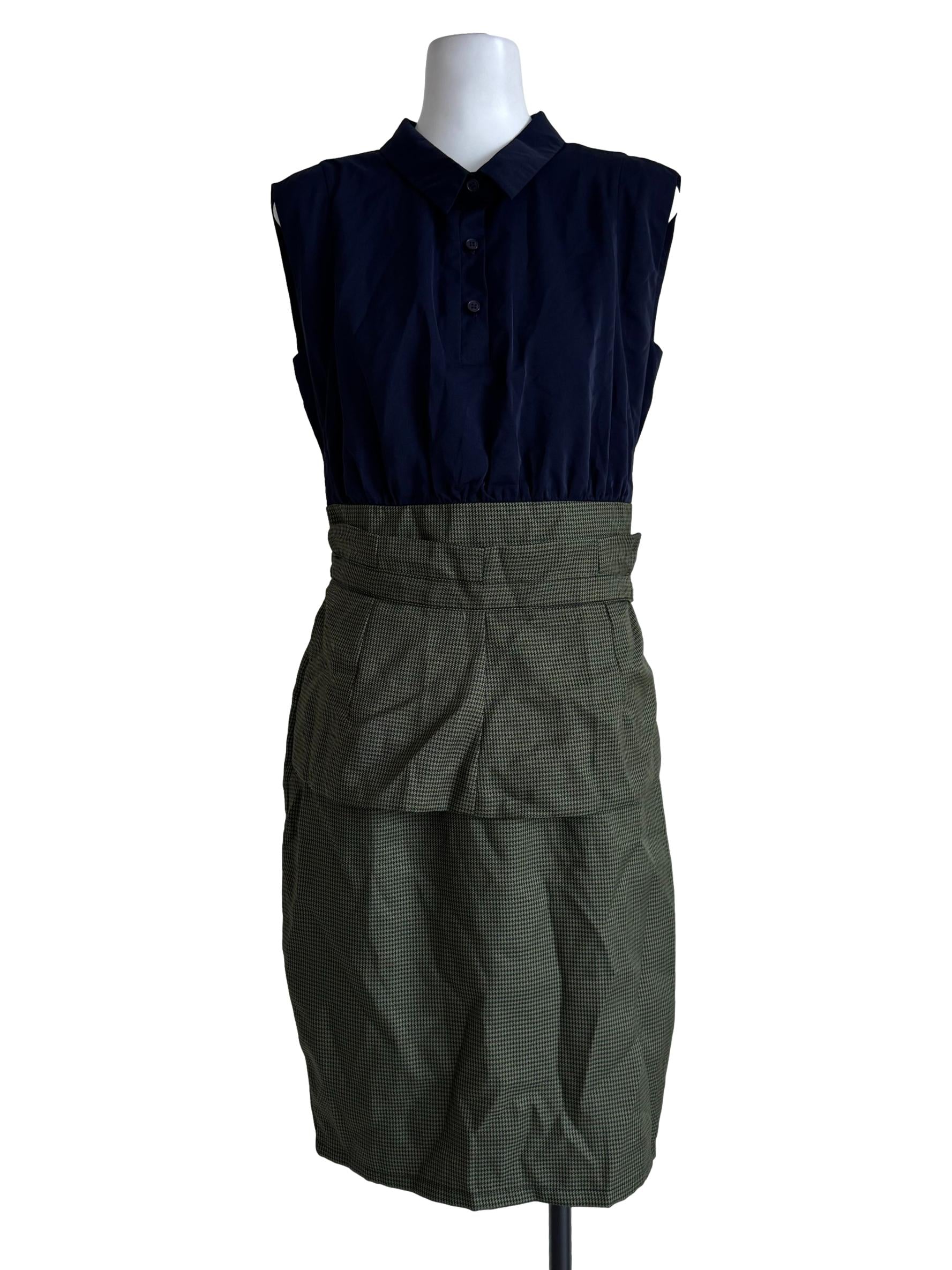 Navy Blue With Moss Green Gingham Shirt Dress