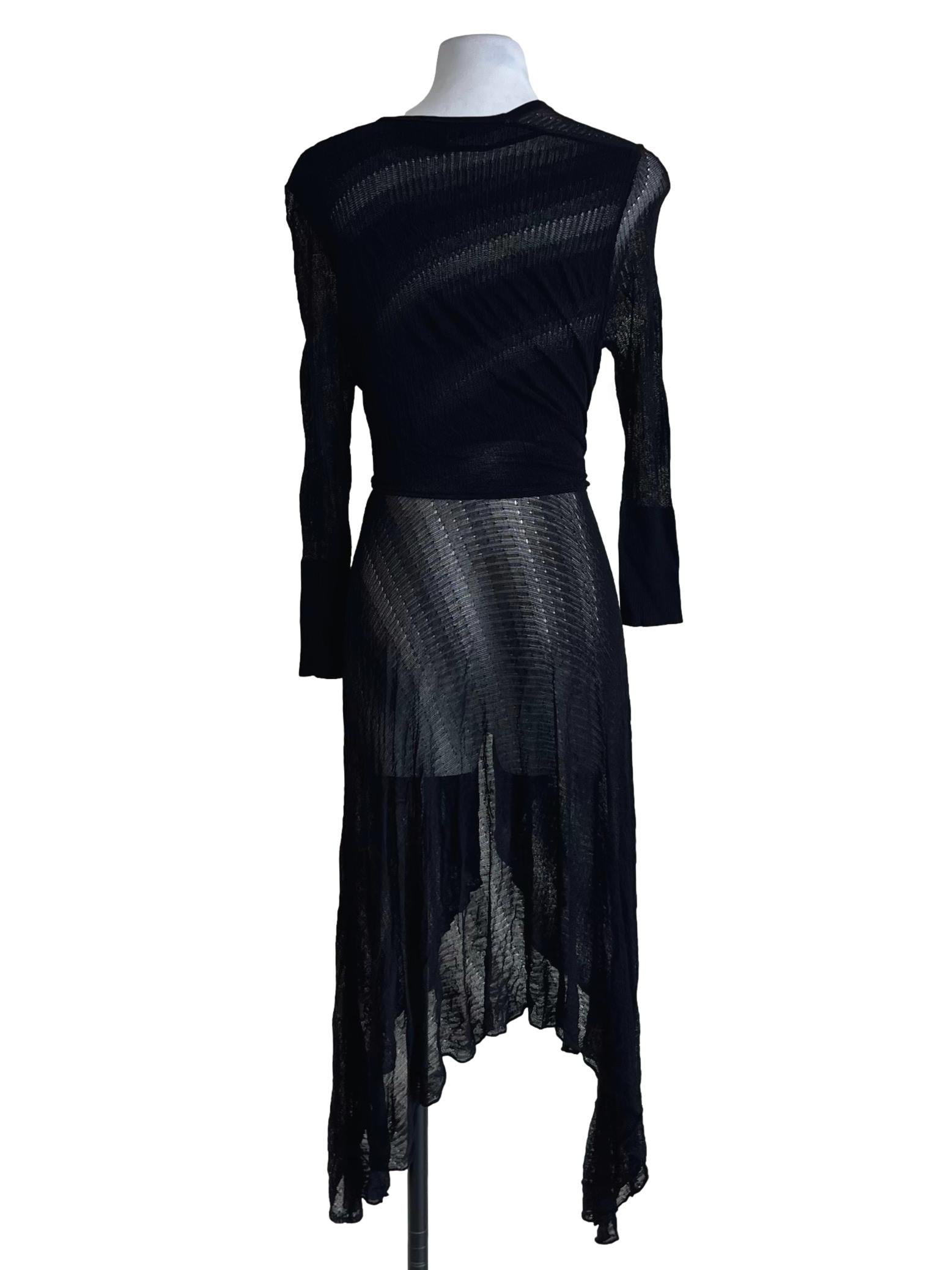 Black Sheer Front Tie Long Cardigan