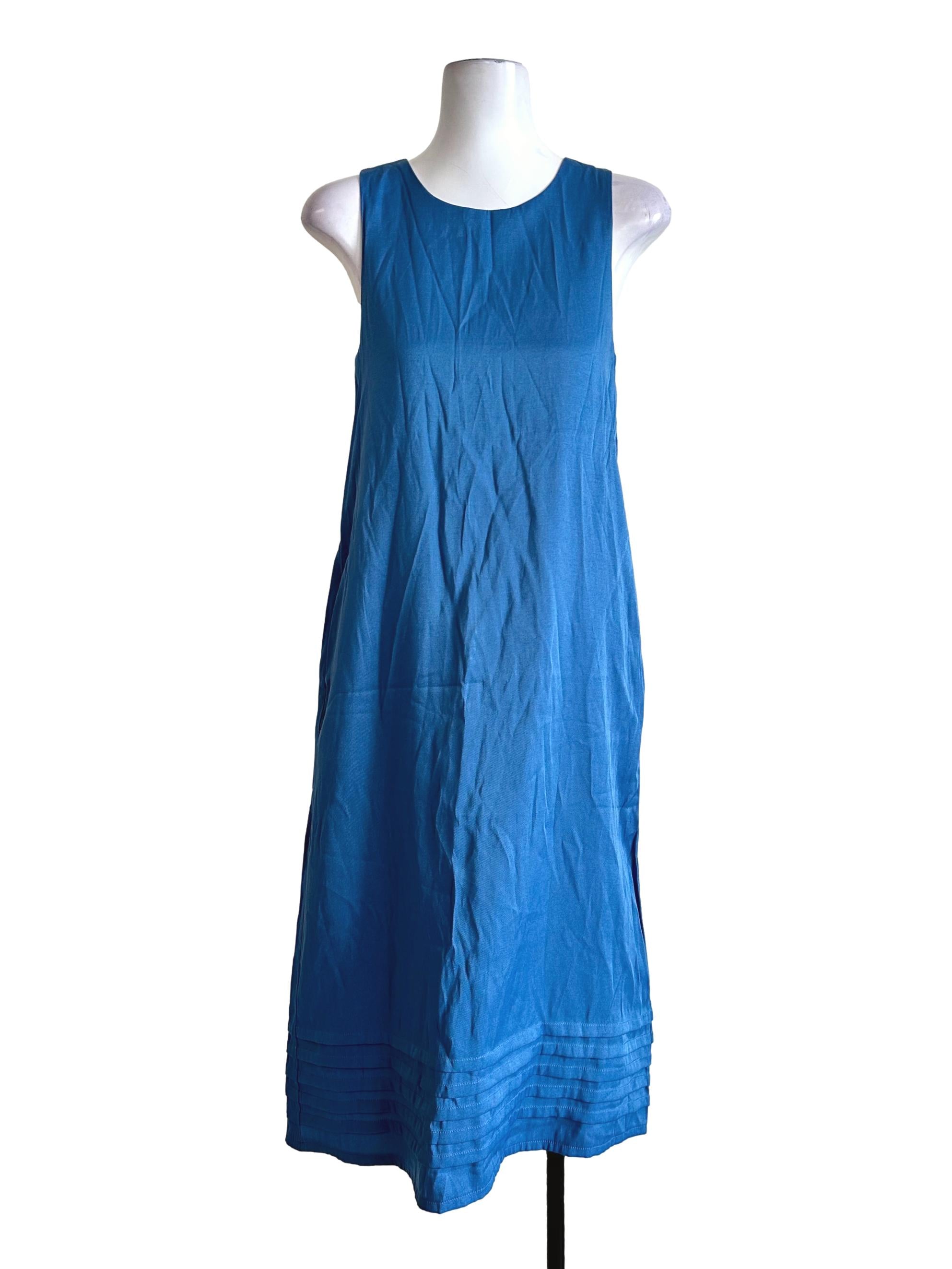 Blue Jewel Neck Midi Dress