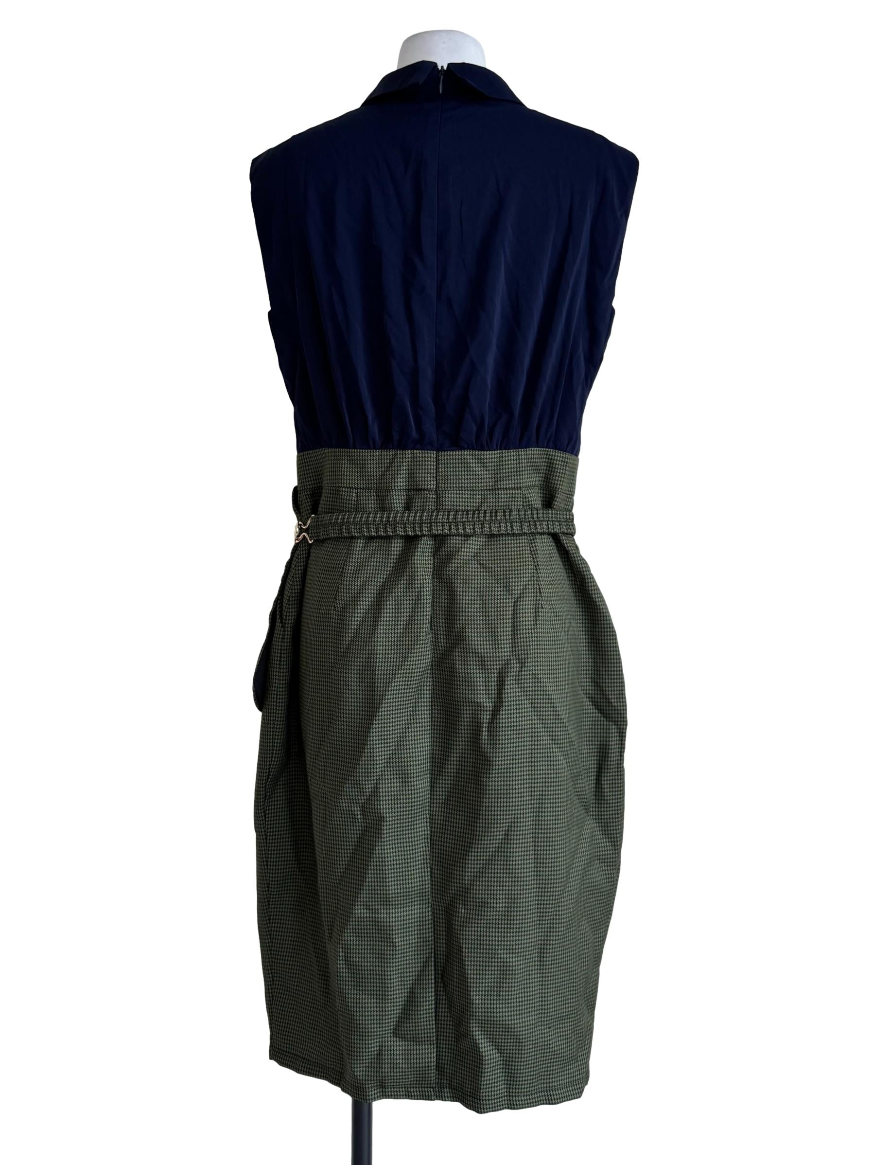 Navy Blue With Moss Green Gingham Shirt Dress