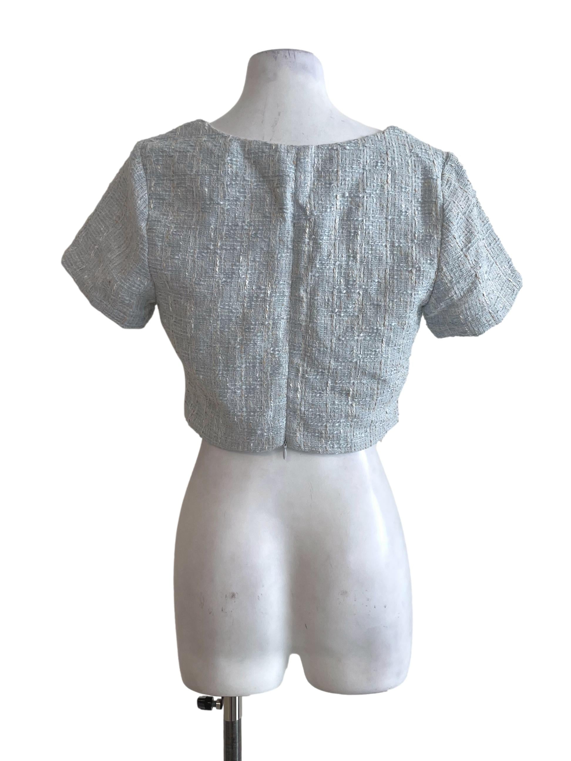 Dusty Light Blue Tweed Top