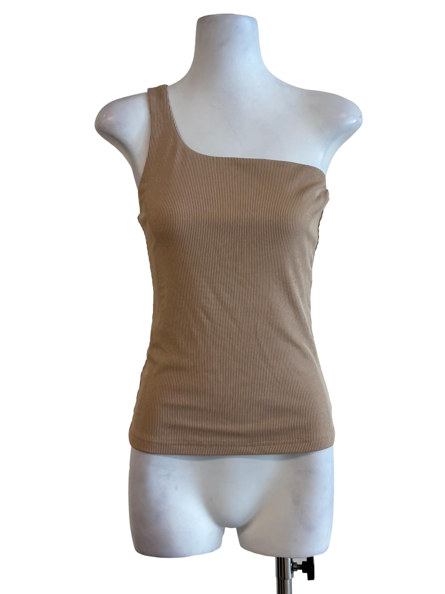 Beige One Shoulder Fitted Top
