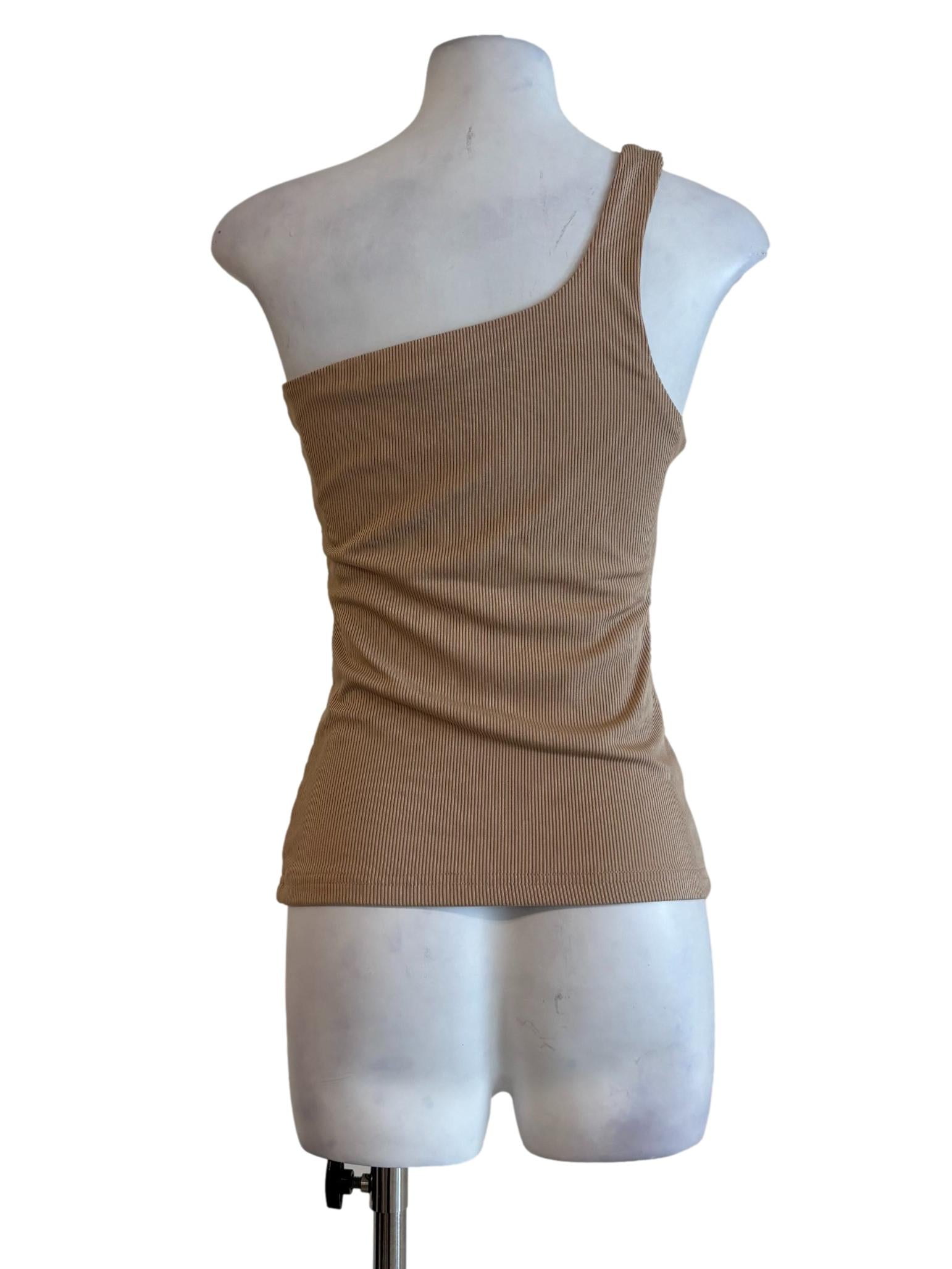 Beige One Shoulder Fitted Top