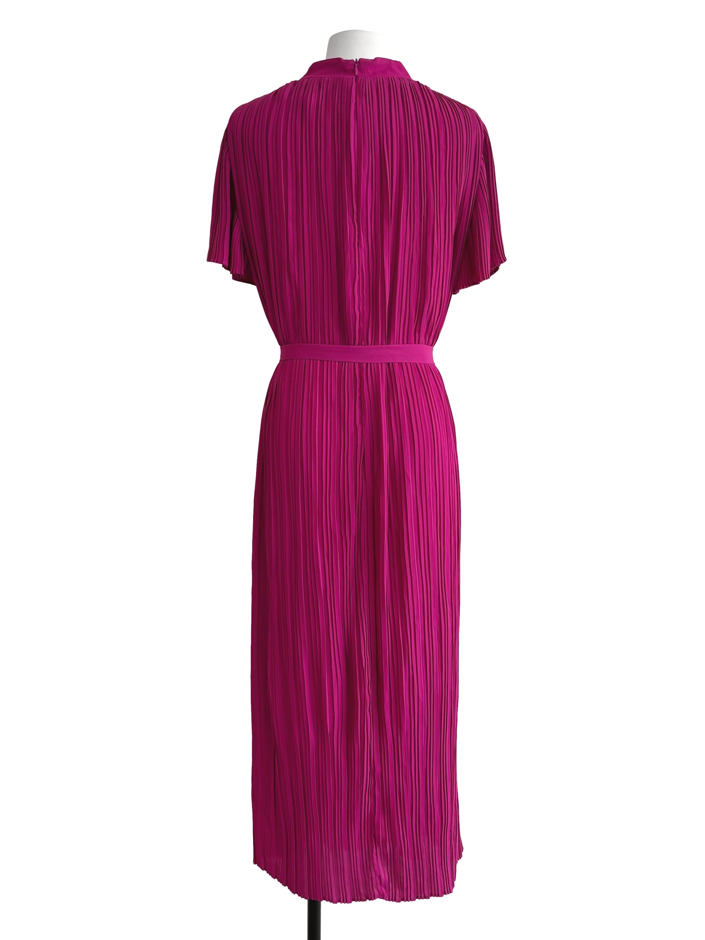 Hot Pink Pleats Belted Dress