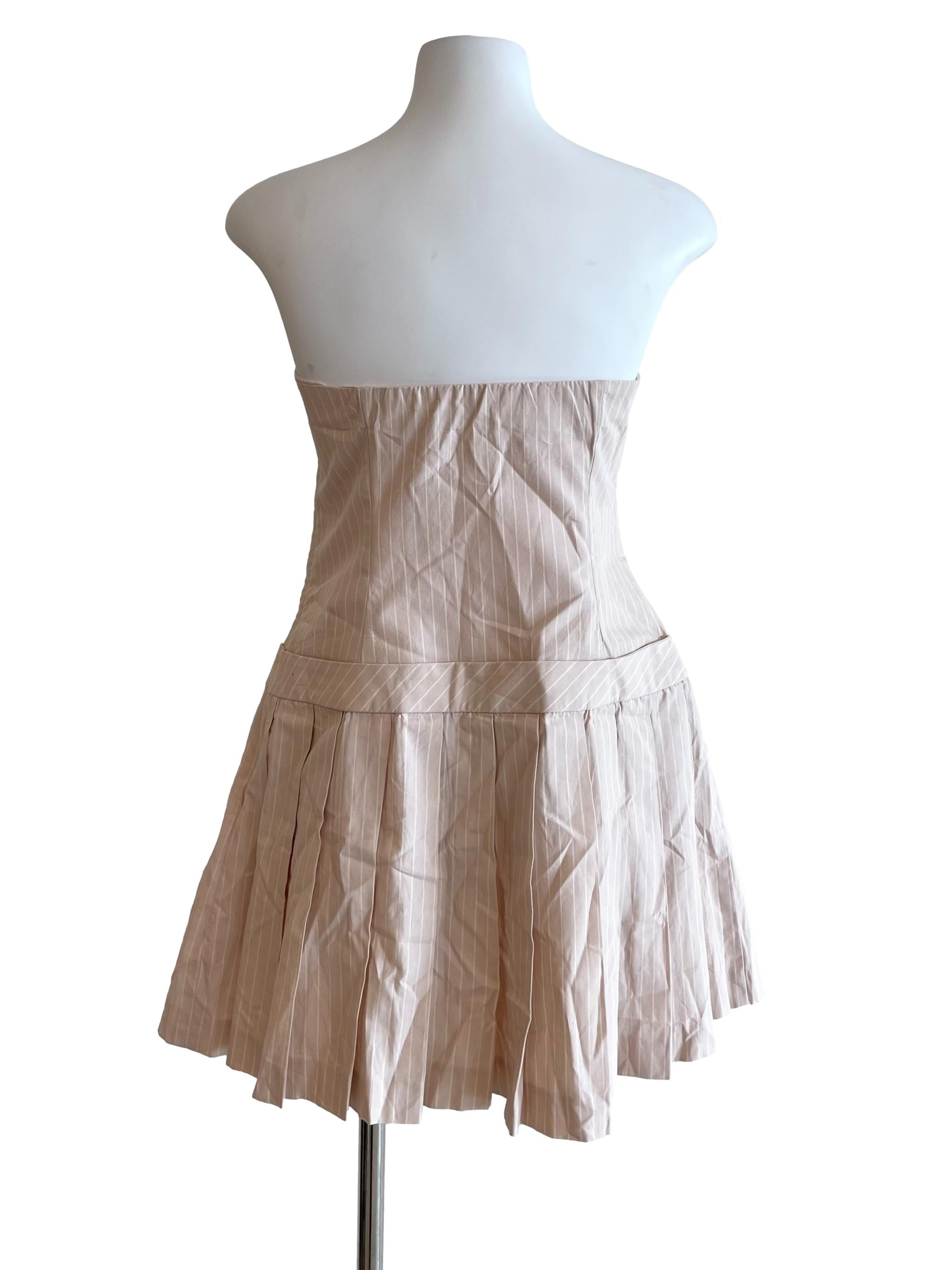 Coconut Pinstripe Strapless Dress