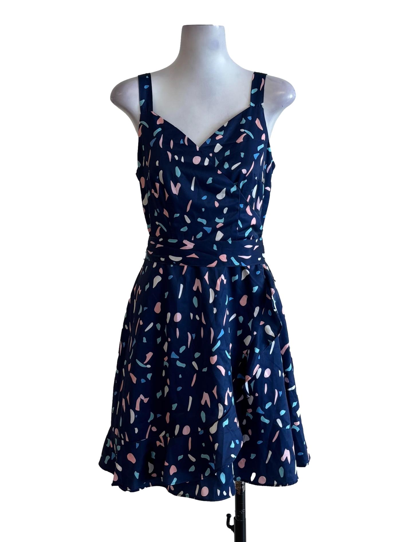 Dark Blue Printed A-Line Dress