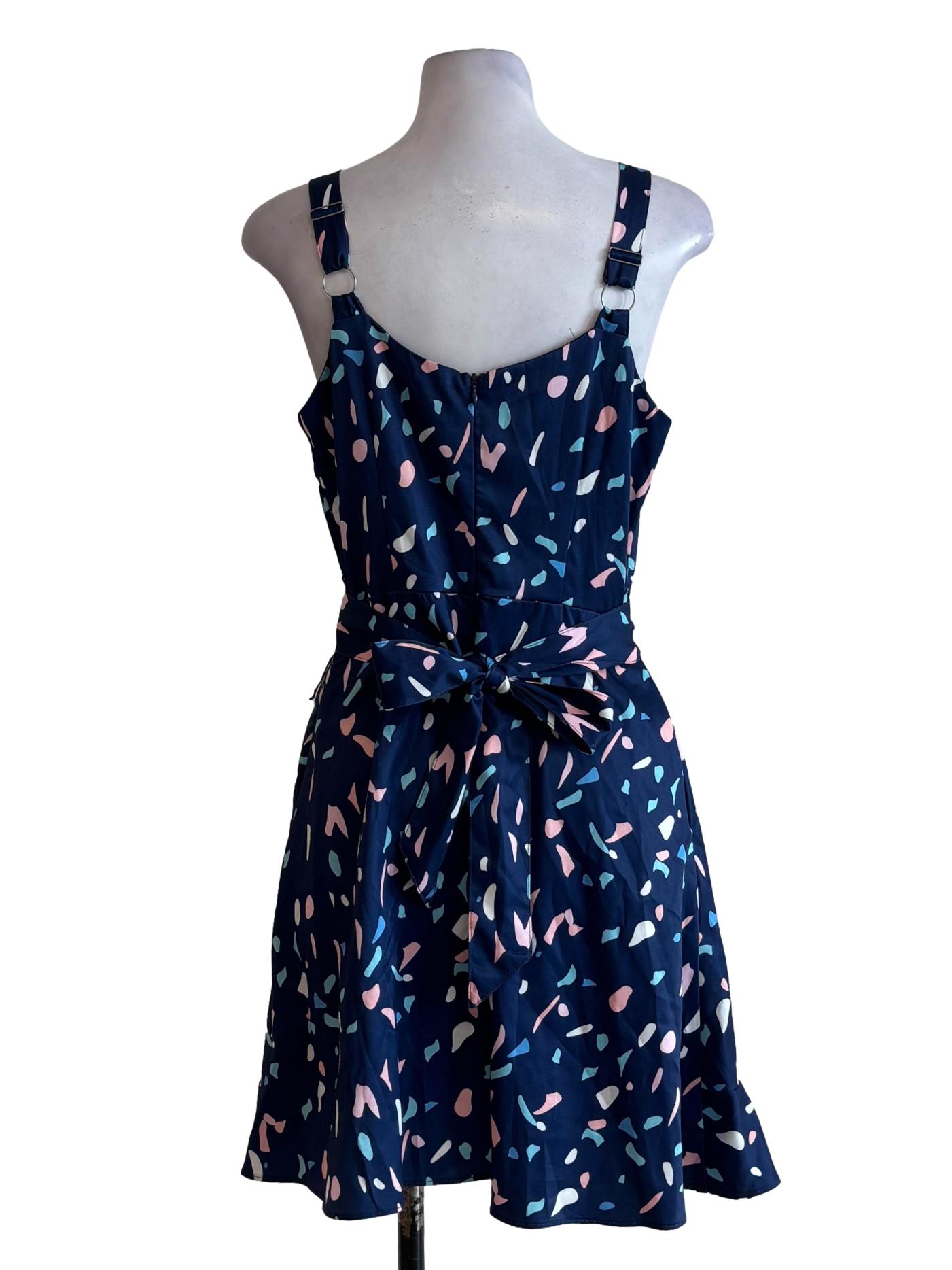 Dark Blue Printed A-Line Dress