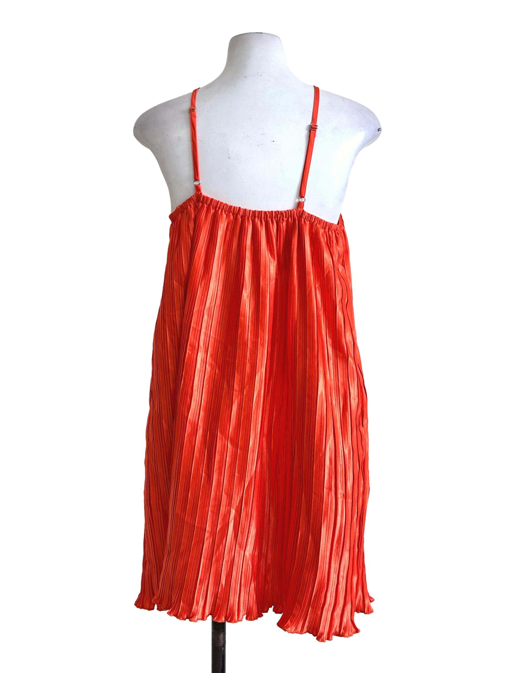 Orange Pleated Halter Strap Dress