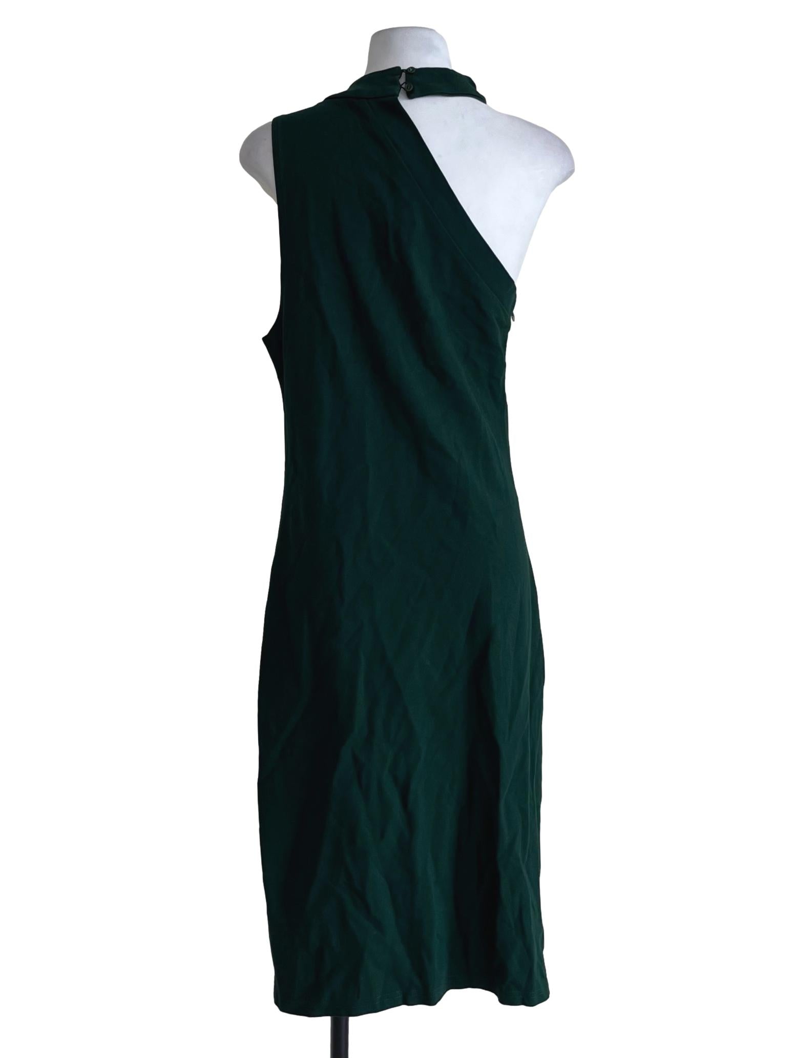 Pine Green Asymmetrical Neckline Sheath Dress