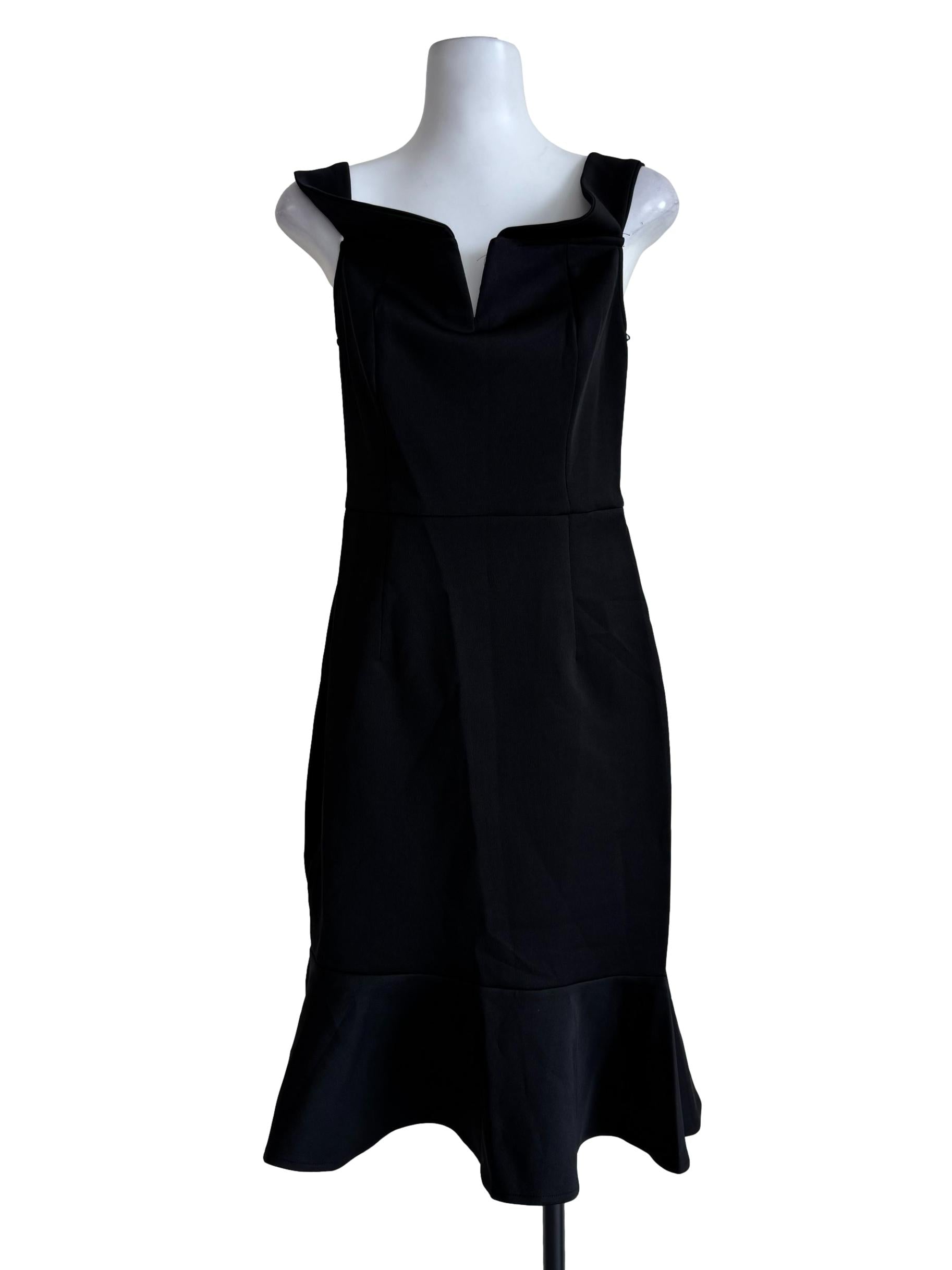 Black Fluted Hem Off Shoulder Dress
