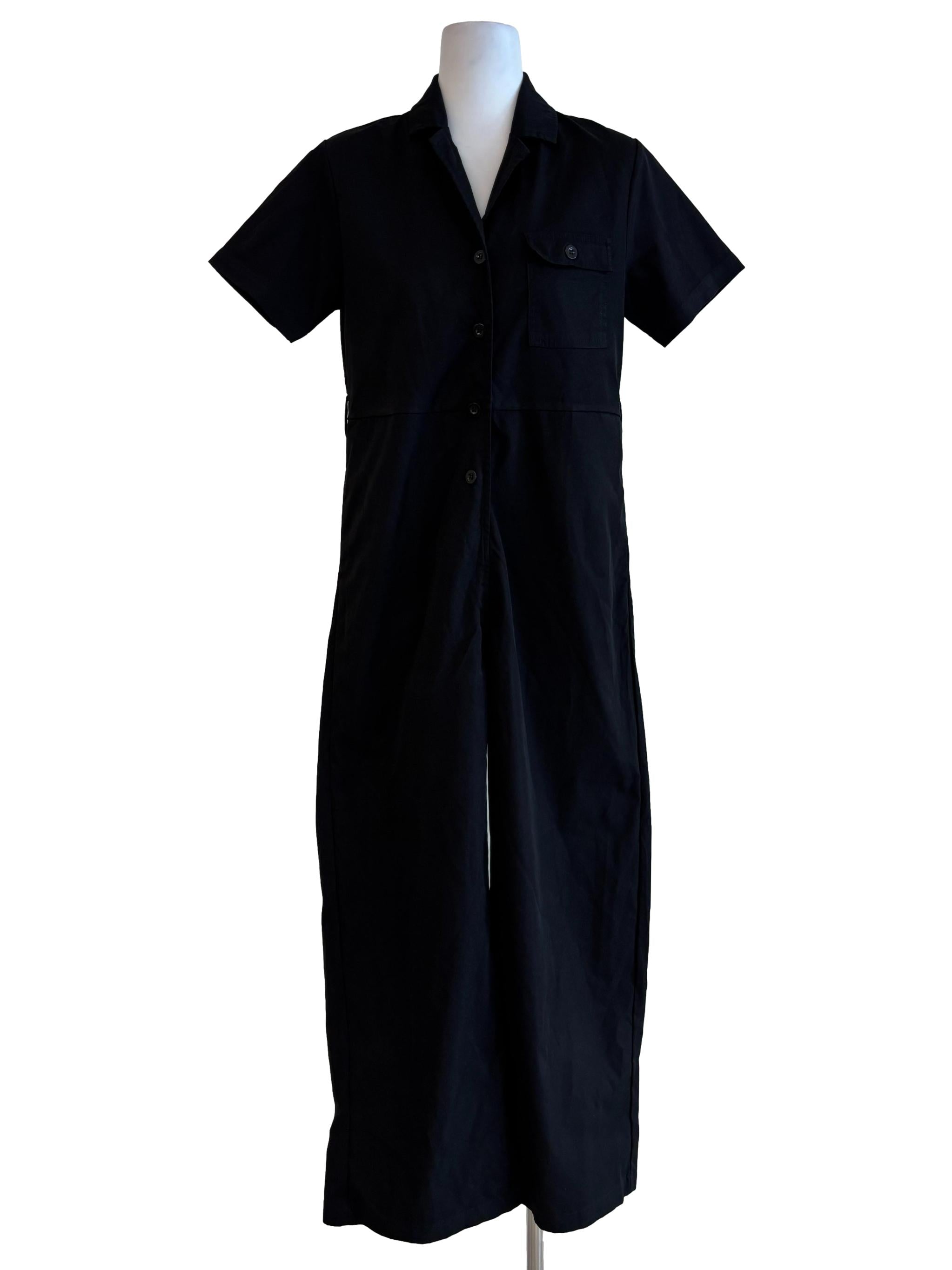 Eerie Black Short Sleeve Buttoned Jumpsuit