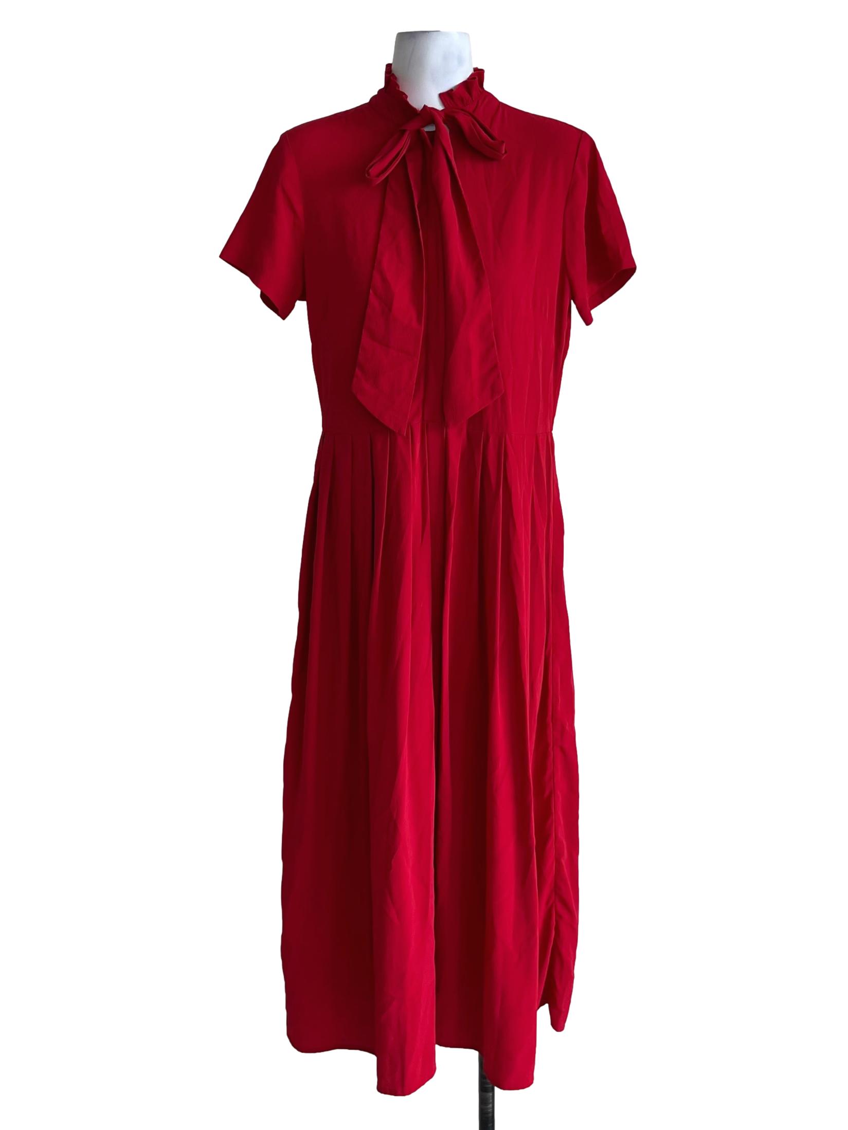 Candy Red Ruffle Neckline Empire Dress