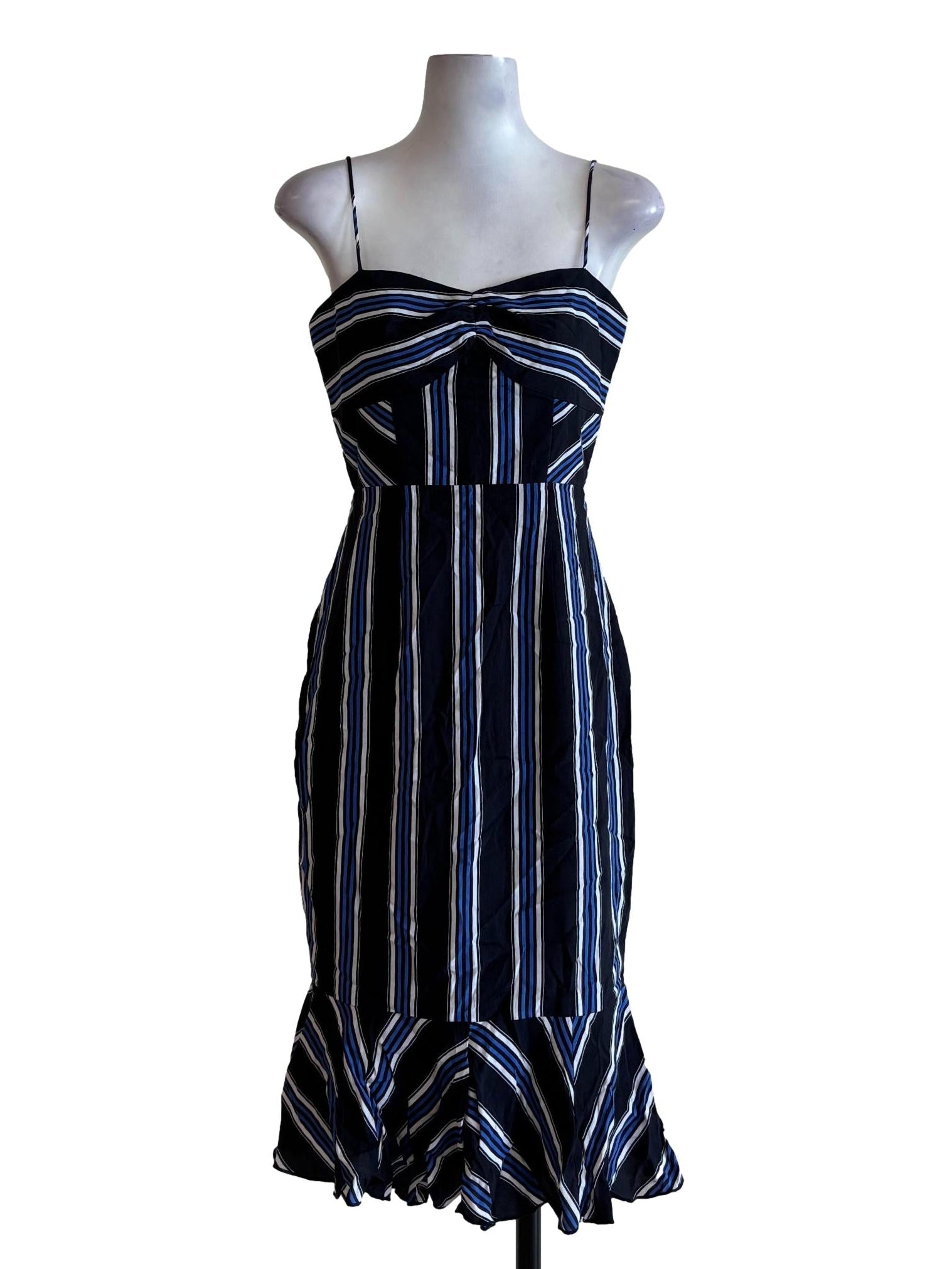 Jet Black Striped Sweetheart Neckline Dress