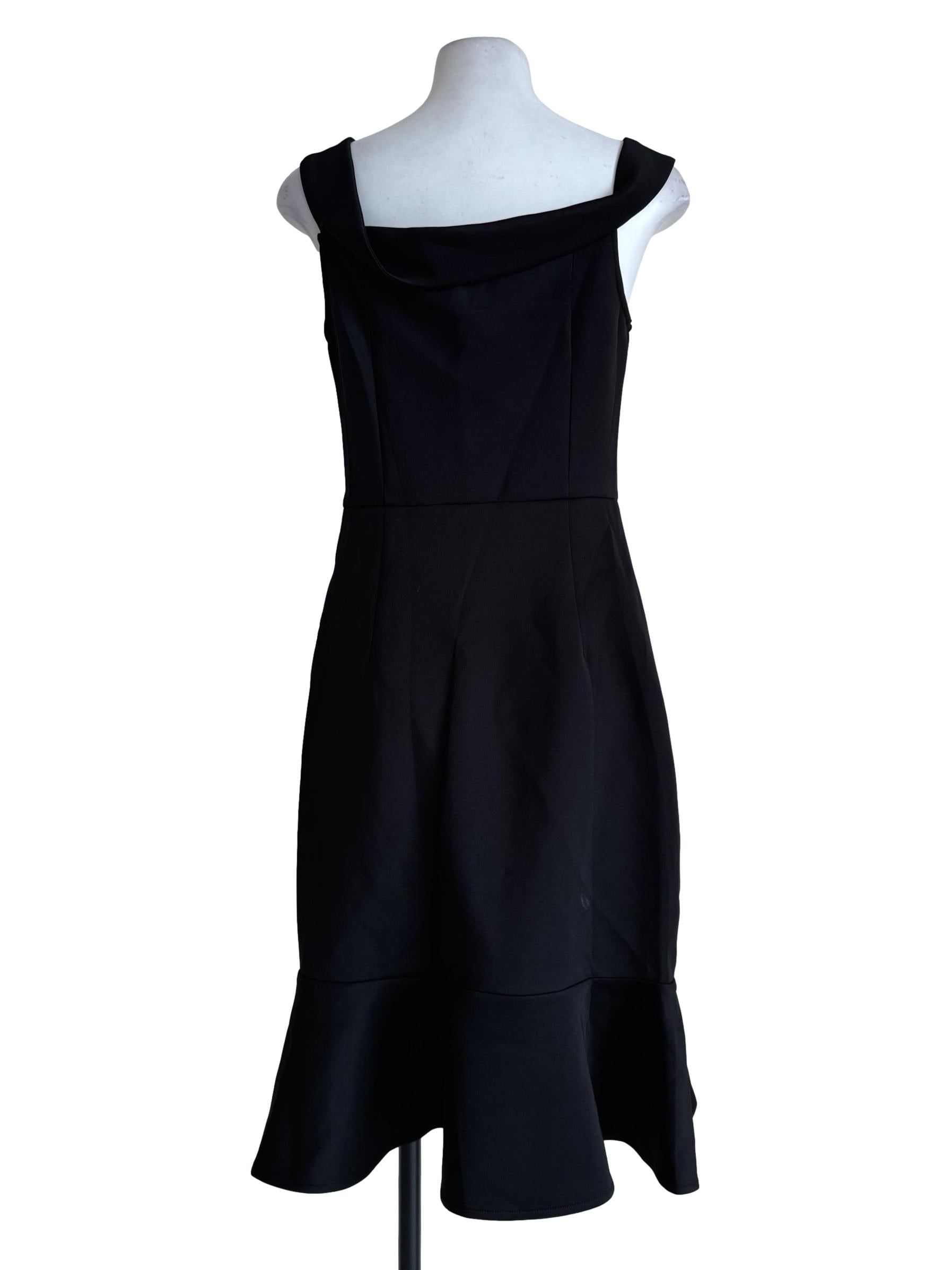 Black Fluted Hem Off Shoulder Dress