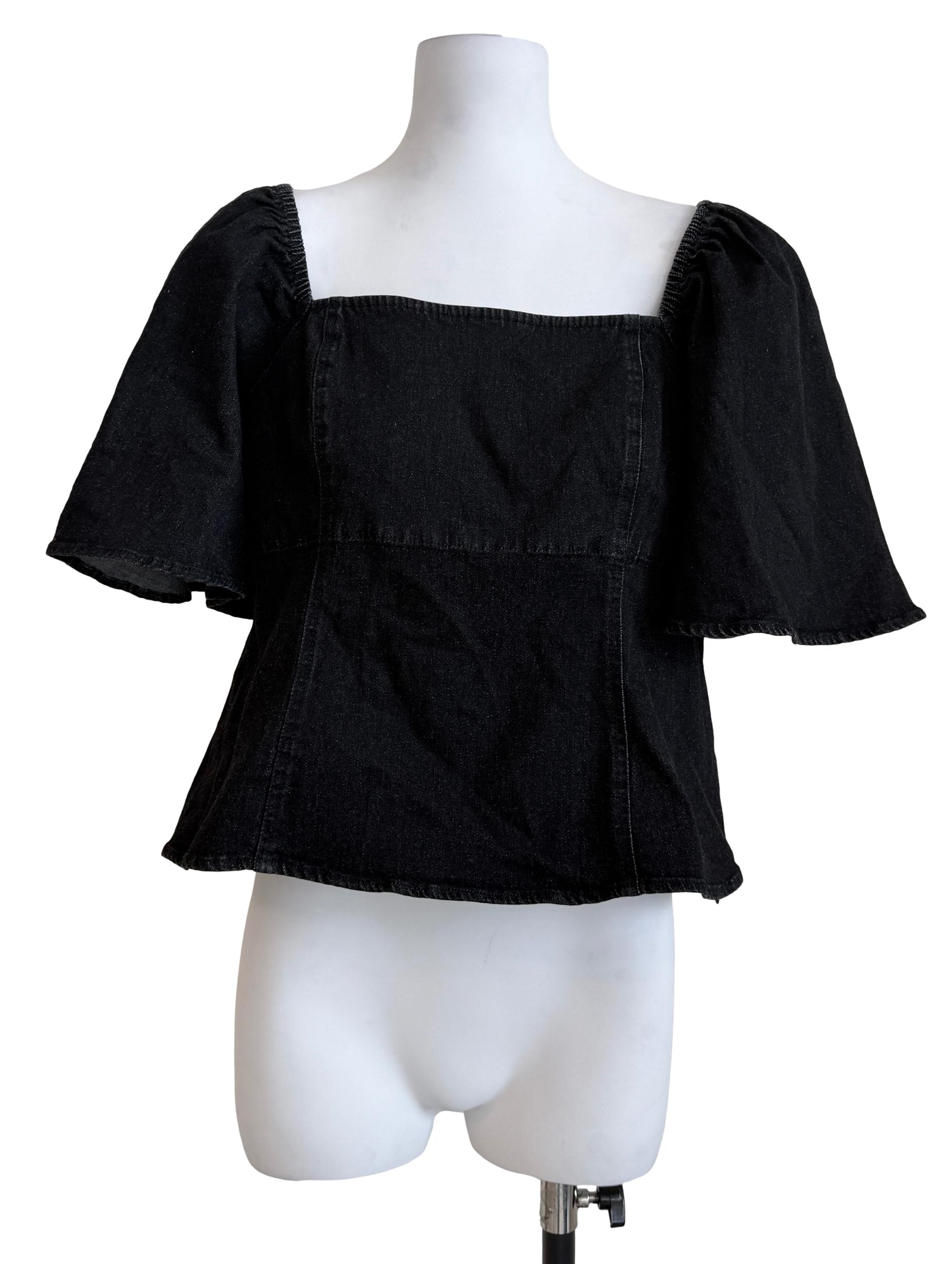 Black Denim Square Neck Top