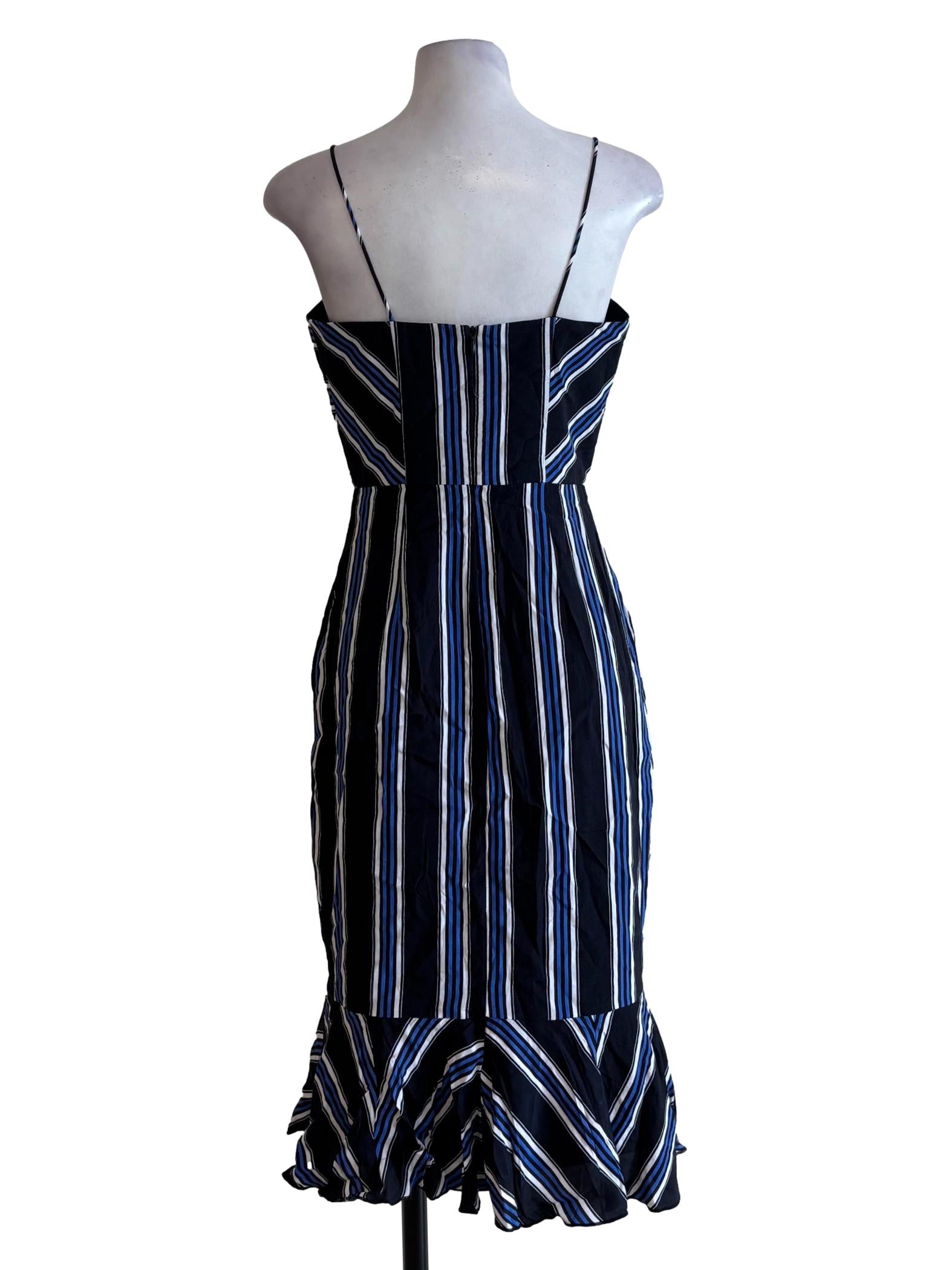 Jet Black Striped Sweetheart Neckline Dress