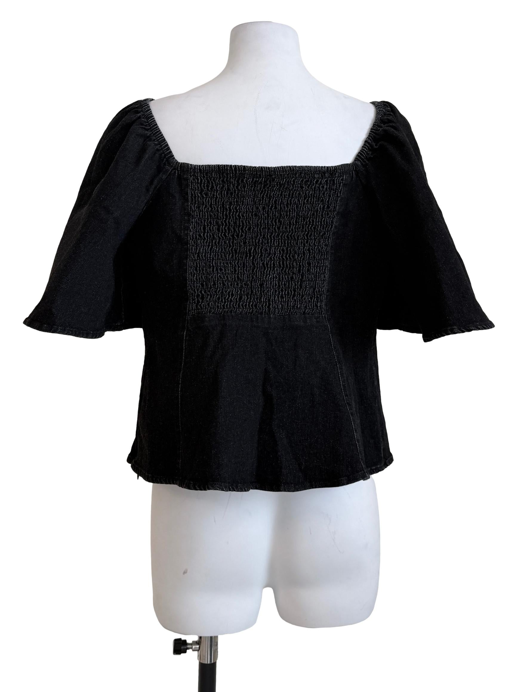 Black Denim Square Neck Top