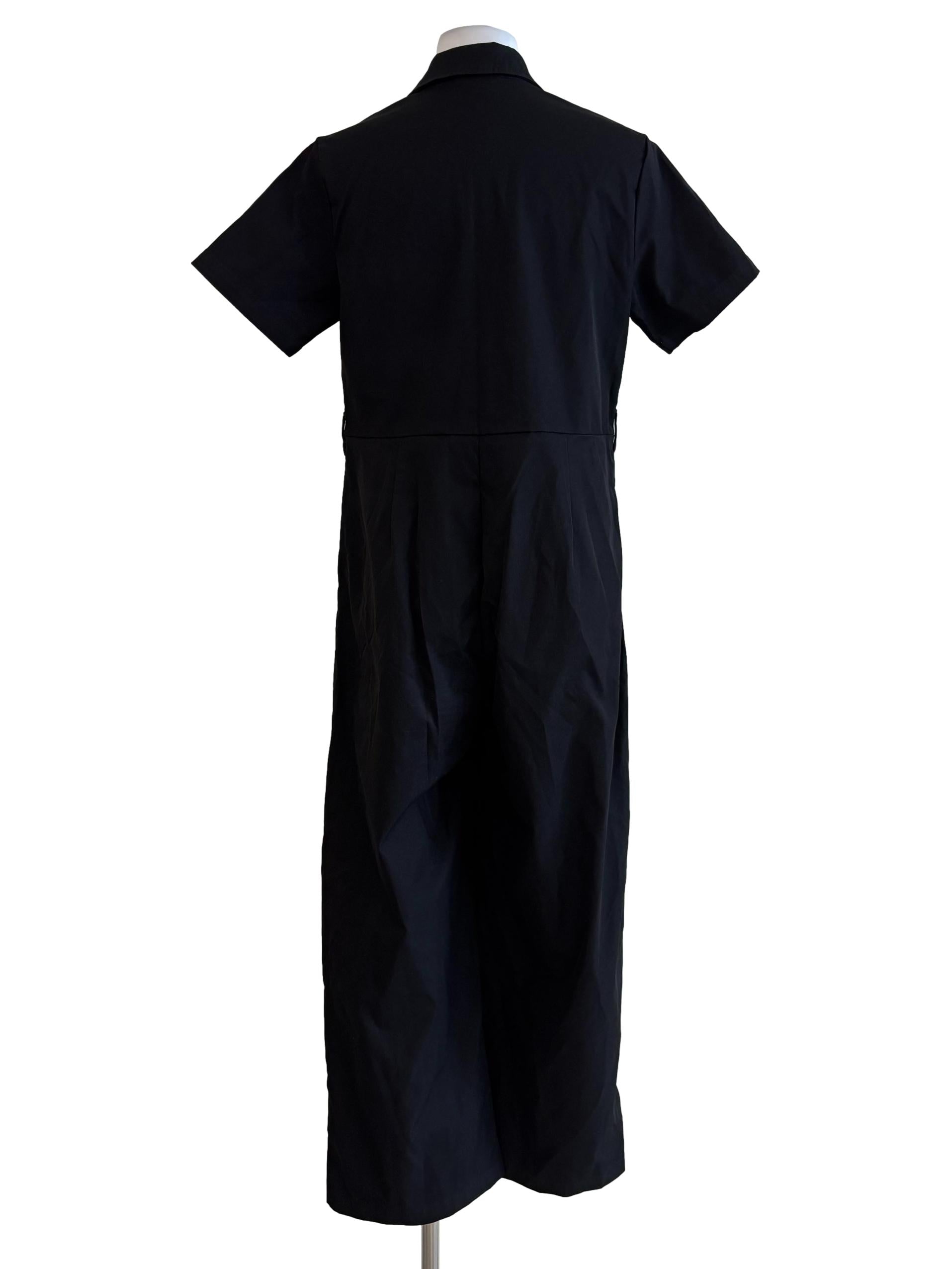 Eerie Black Short Sleeve Buttoned Jumpsuit