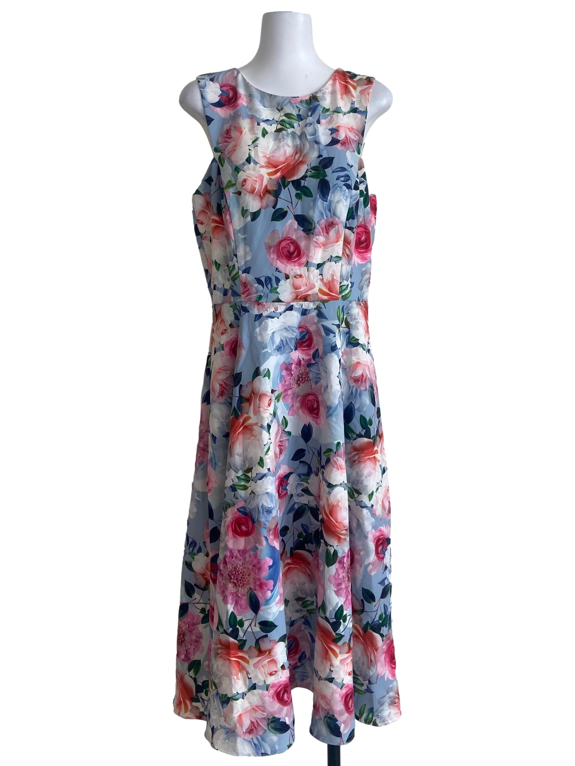 Blue Floral Sleeveless A-Line Dress