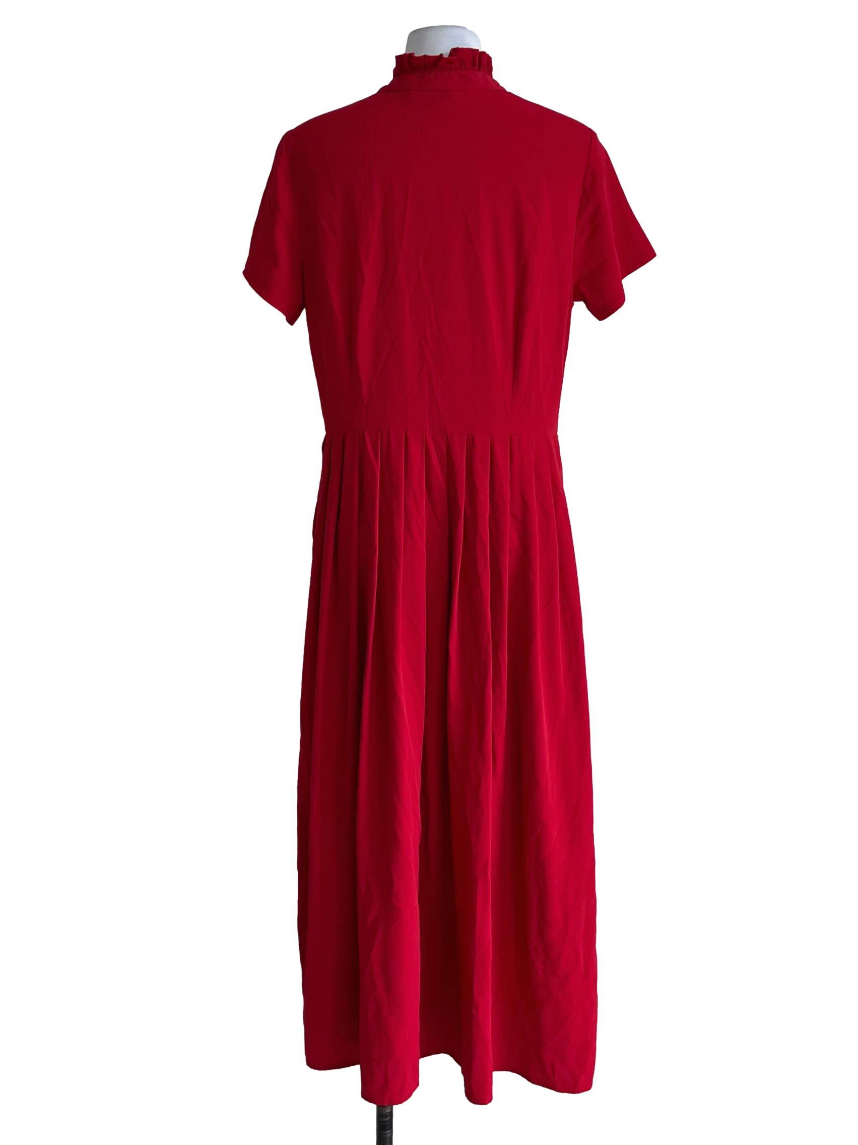 Candy Red Ruffle Neckline Empire Dress