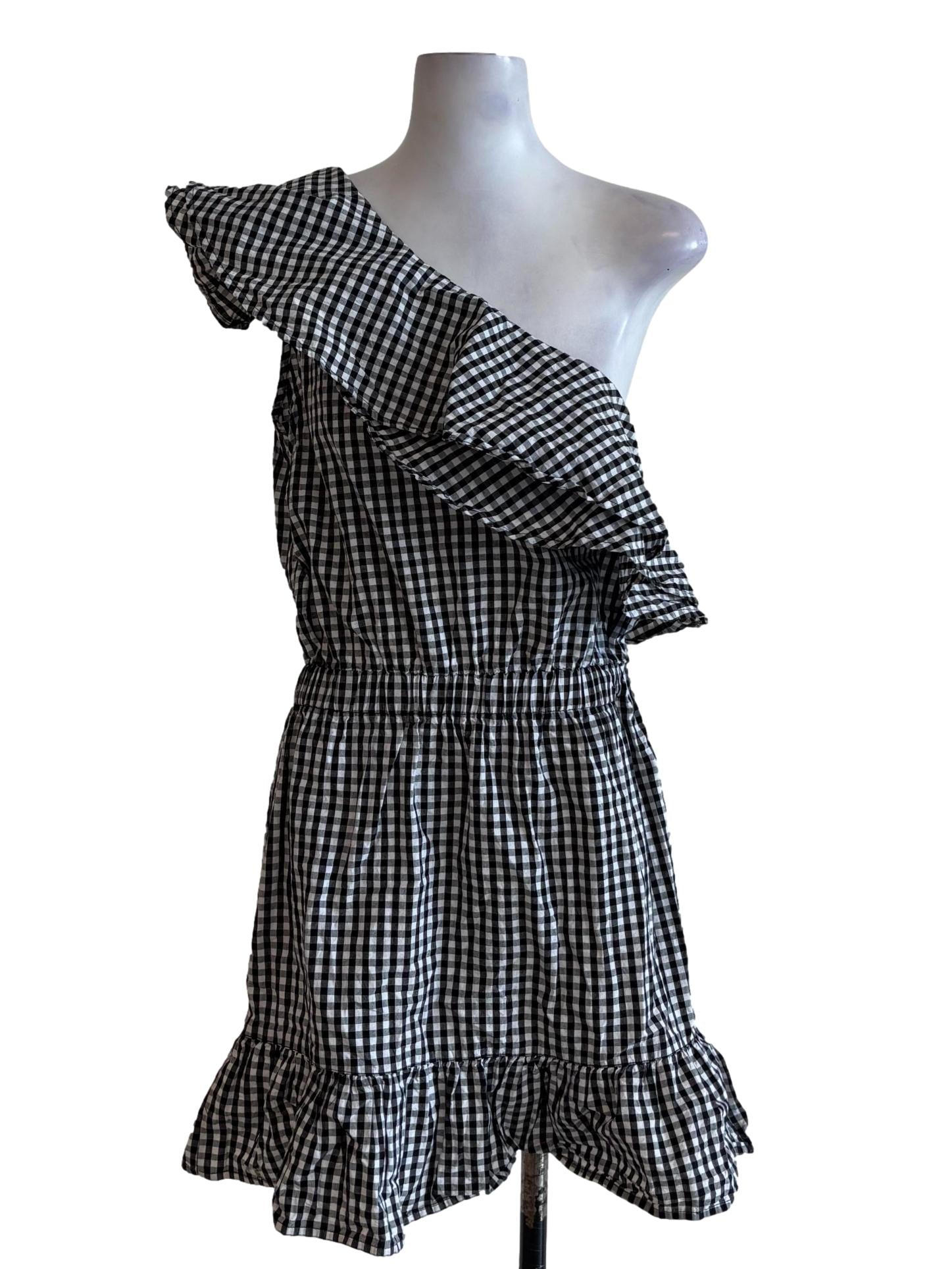 Black Gingham Asymmetrical Dress