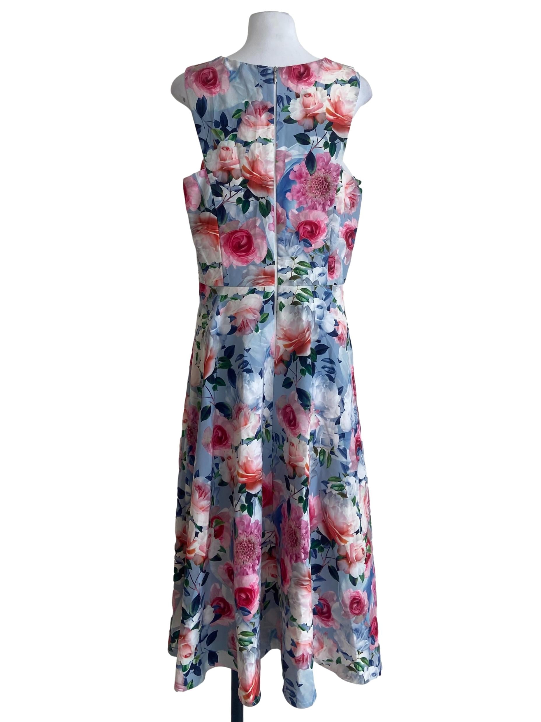 Blue Floral Sleeveless A-Line Dress