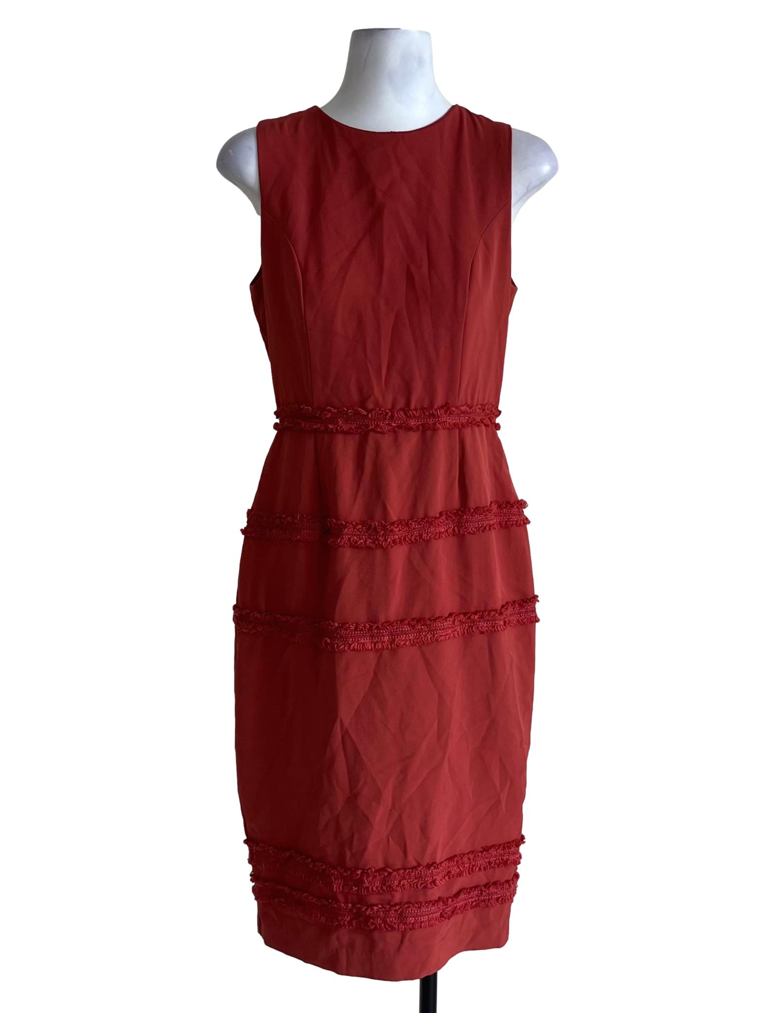 Blush Red Jewel Neckline A-Line Dress