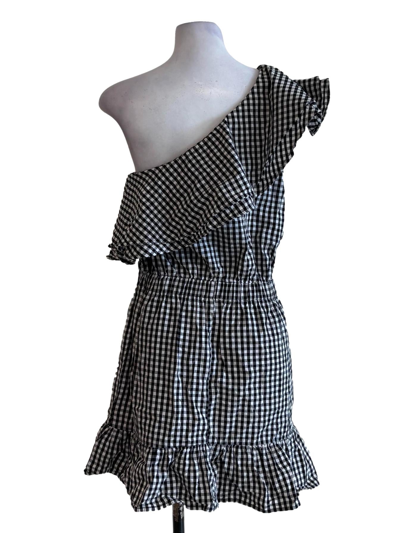 Black Gingham Asymmetrical Dress