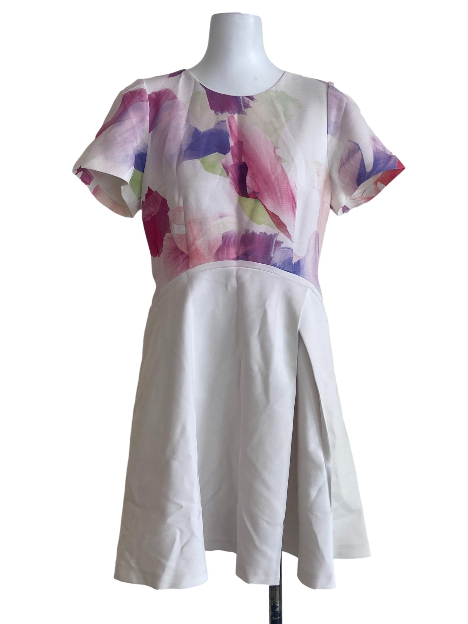 White & Multicolor Floral A-Line Dress