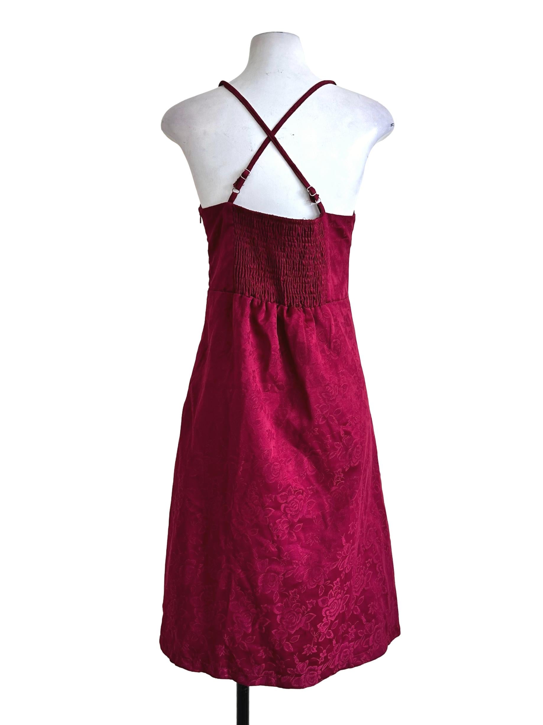 Garnet Red Flower Texture Midi Dress