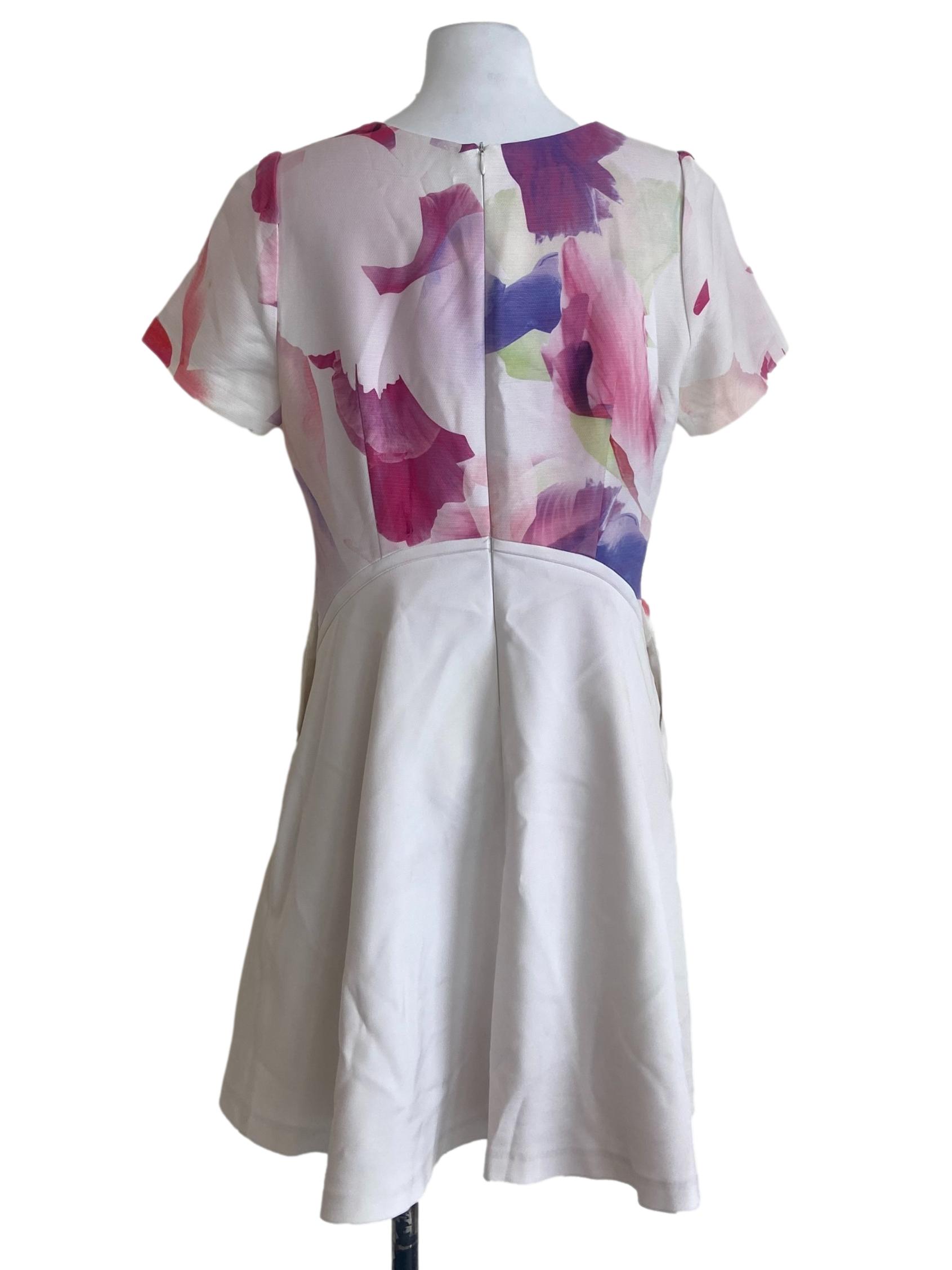 White & Multicolor Floral A-Line Dress