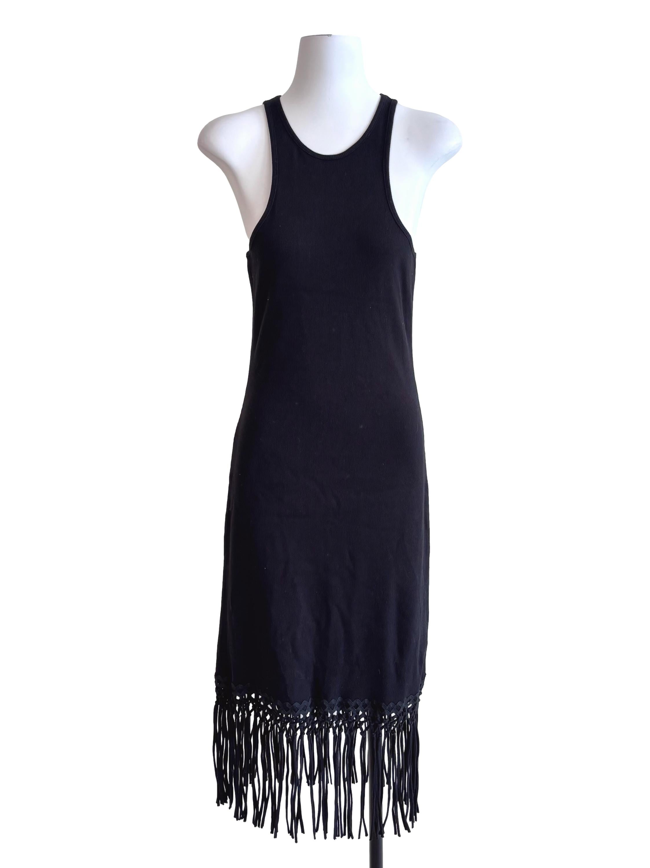 Black Solle Fringe Jersey Halter Neck Dress