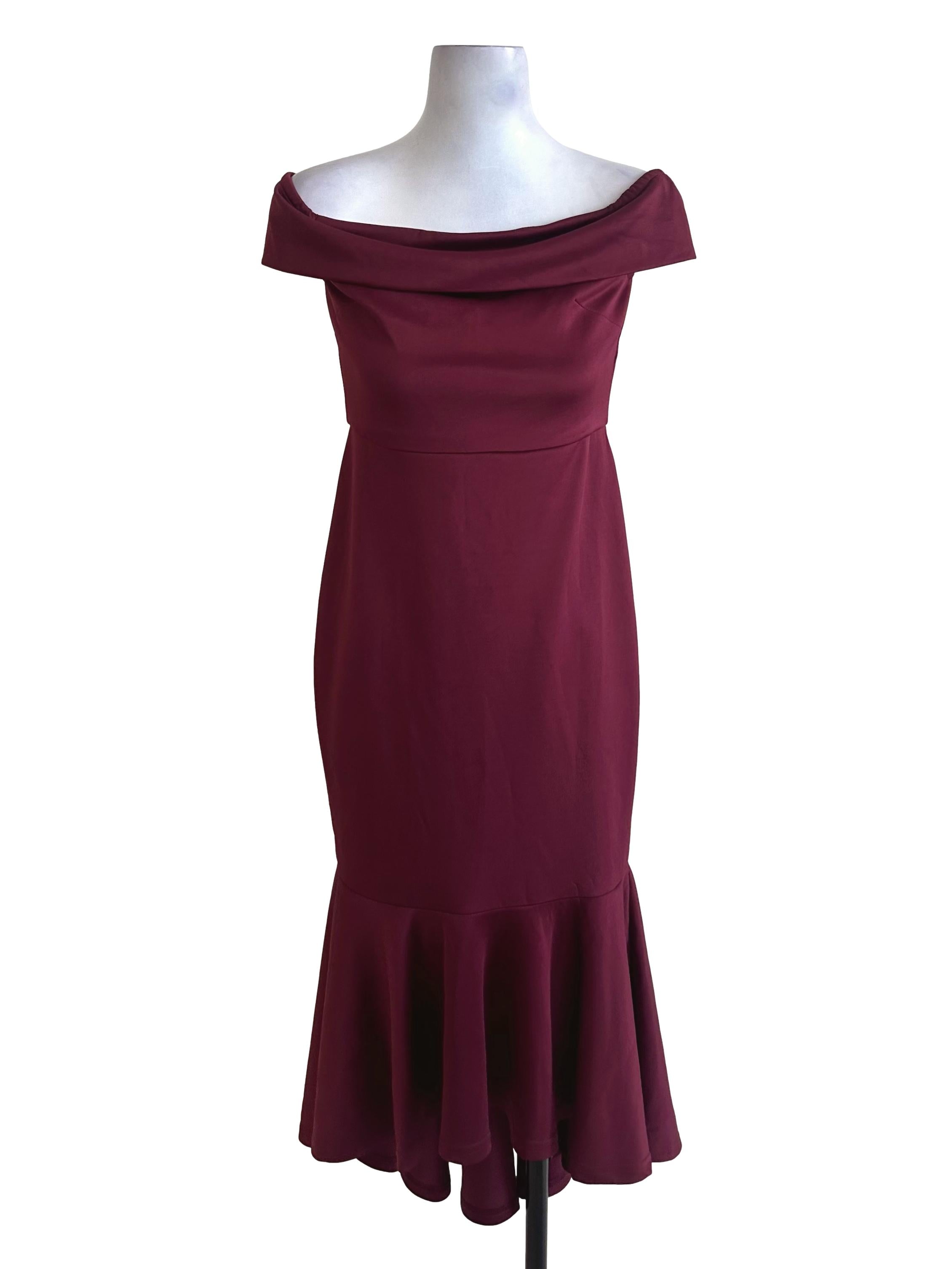 Maroon Red Off Shoulder Mermaid Dress