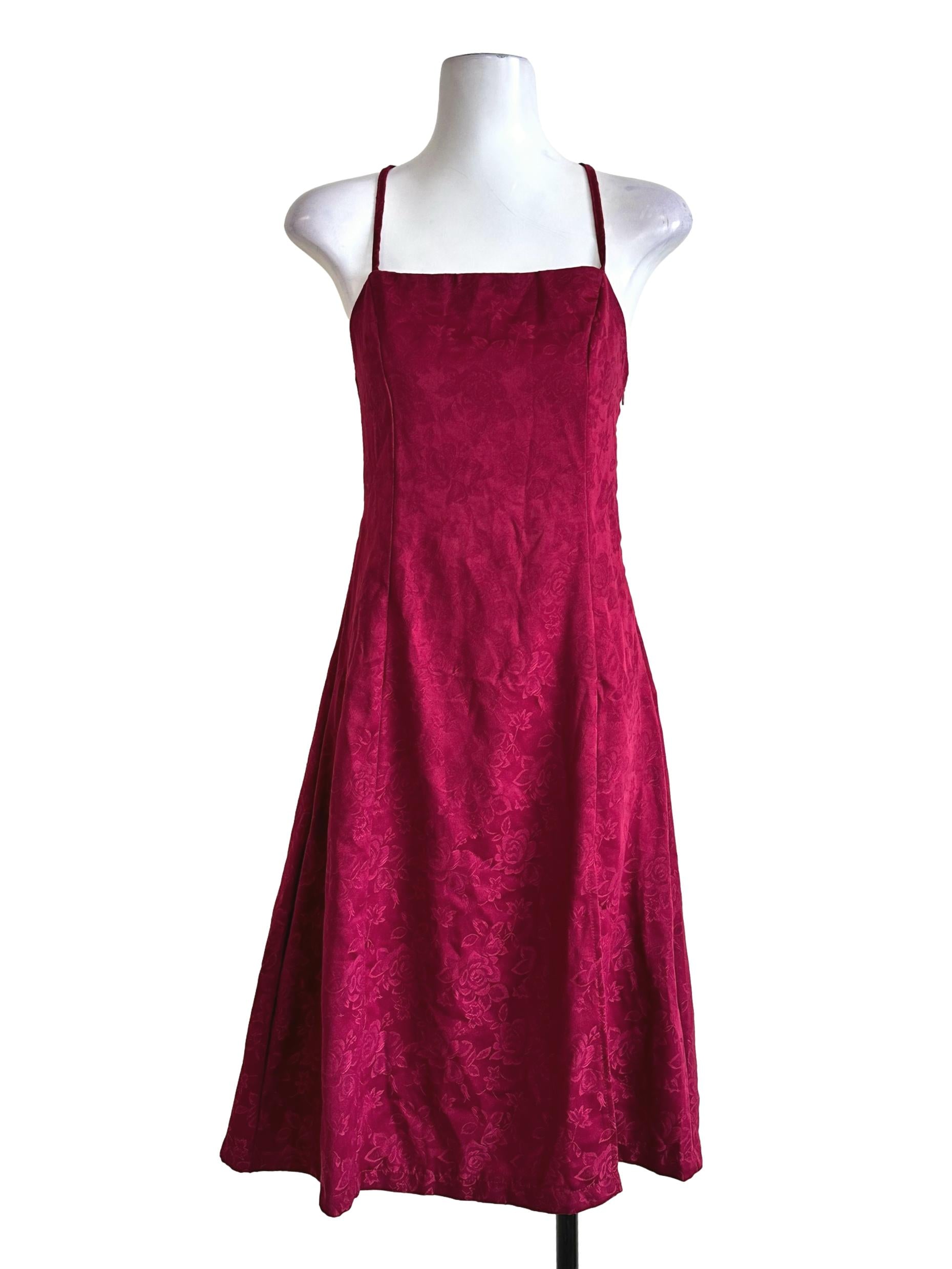 Garnet Red Flower Texture Midi Dress