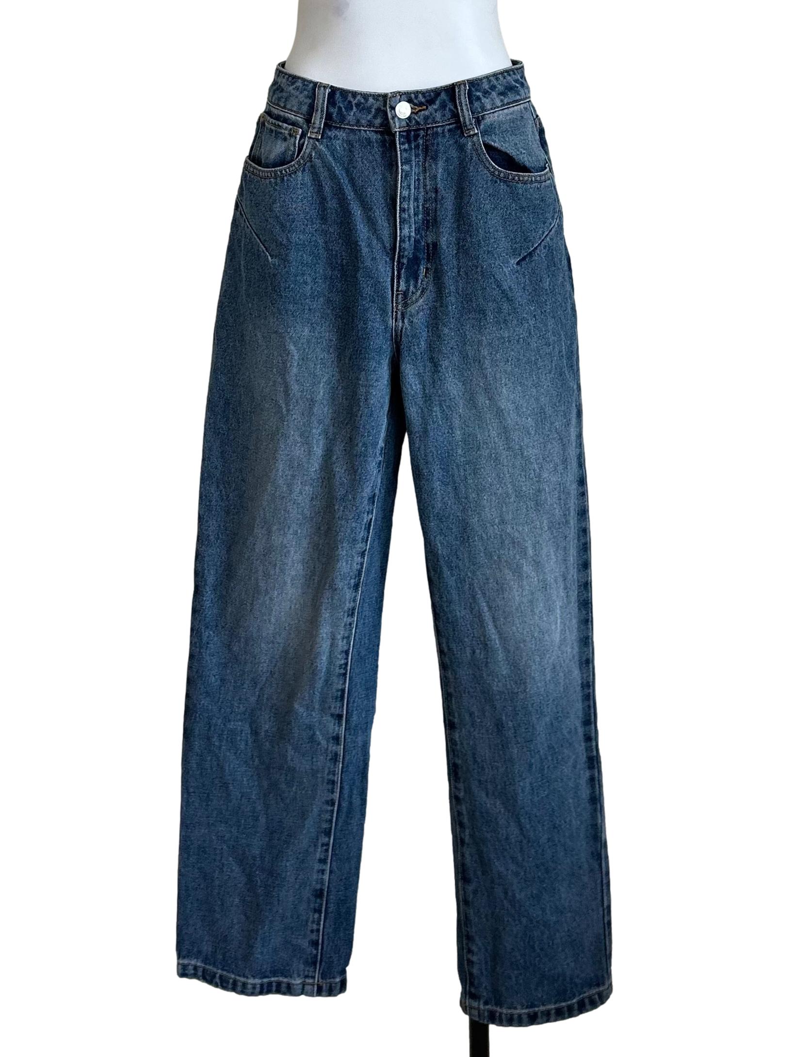 Washed Blue Straight Leg Jeans LB