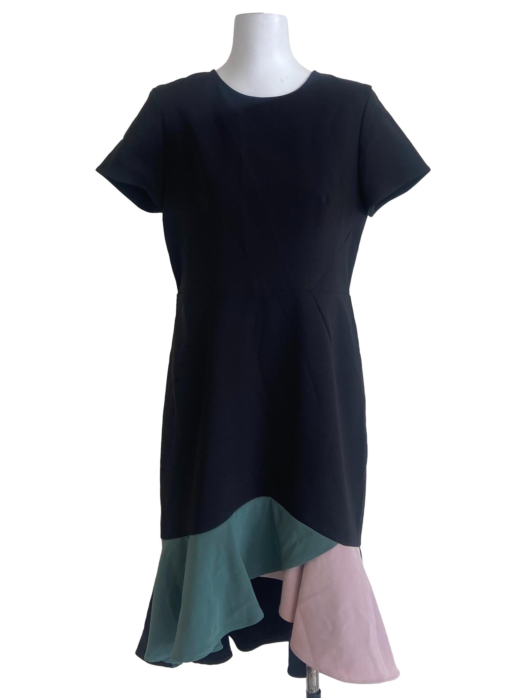 Black Asymmetric Twill Shift Dress