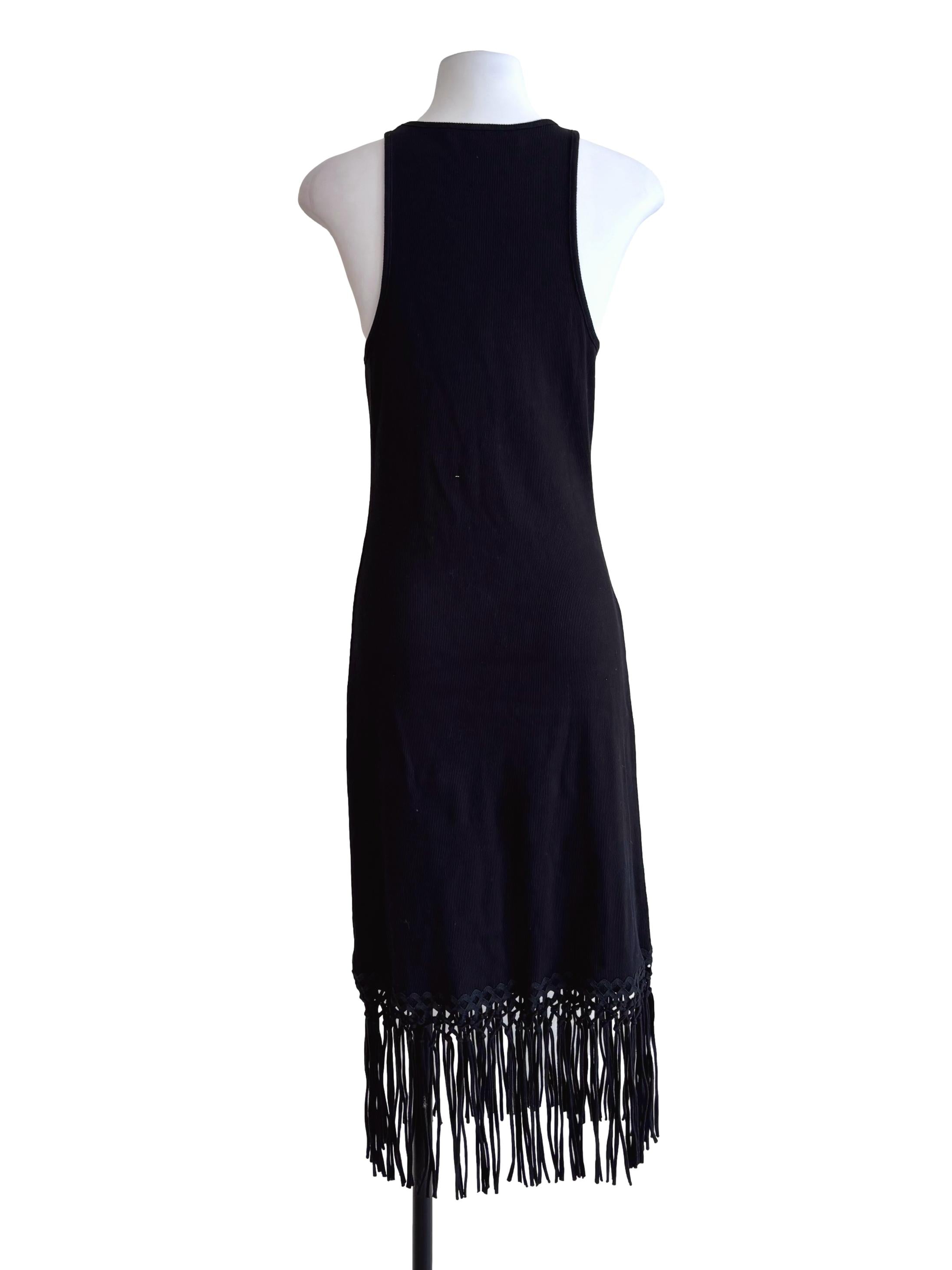 Black Solle Fringe Jersey Halter Neck Dress