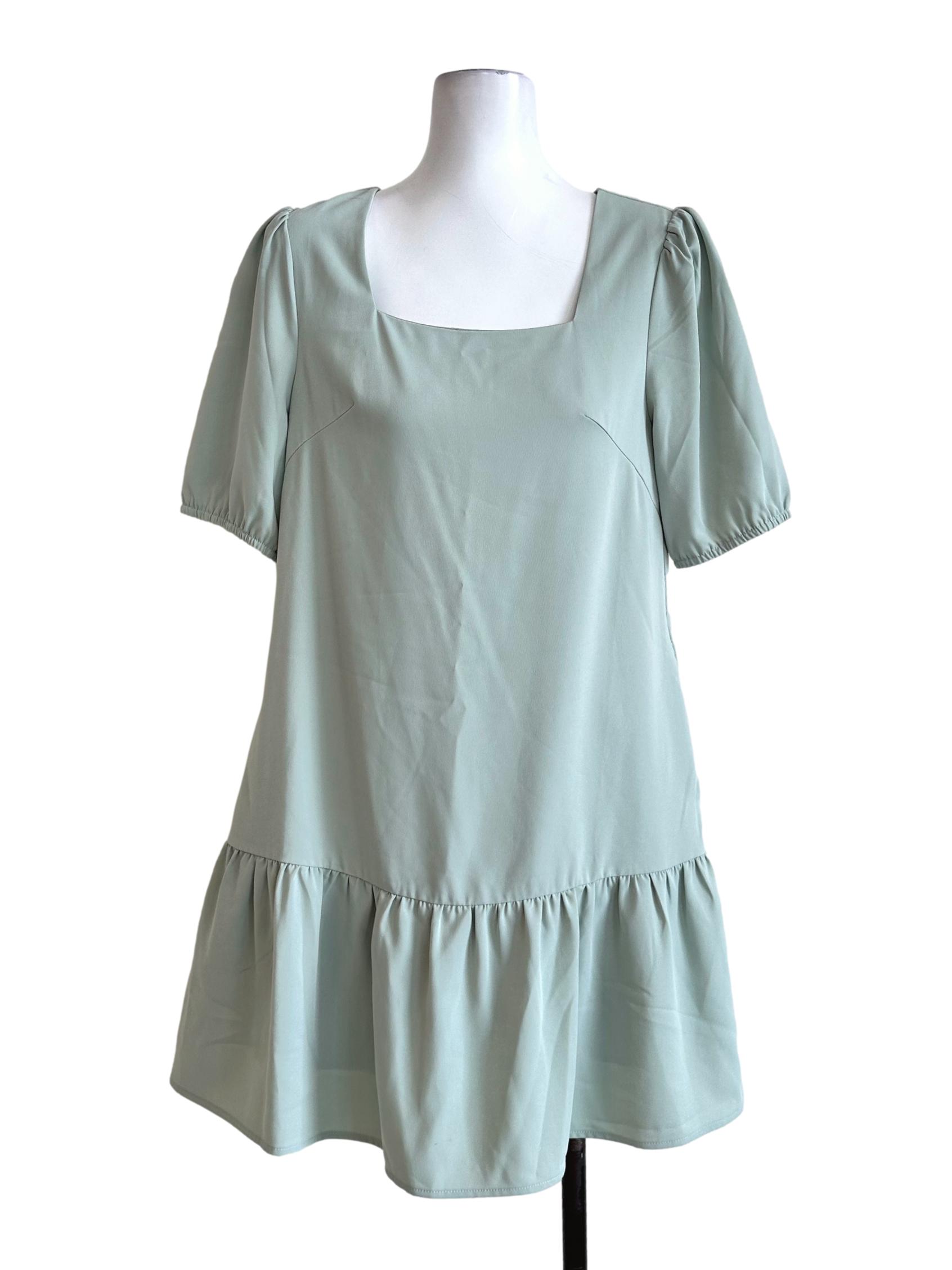 Olive Green Square Neck Mini Dress