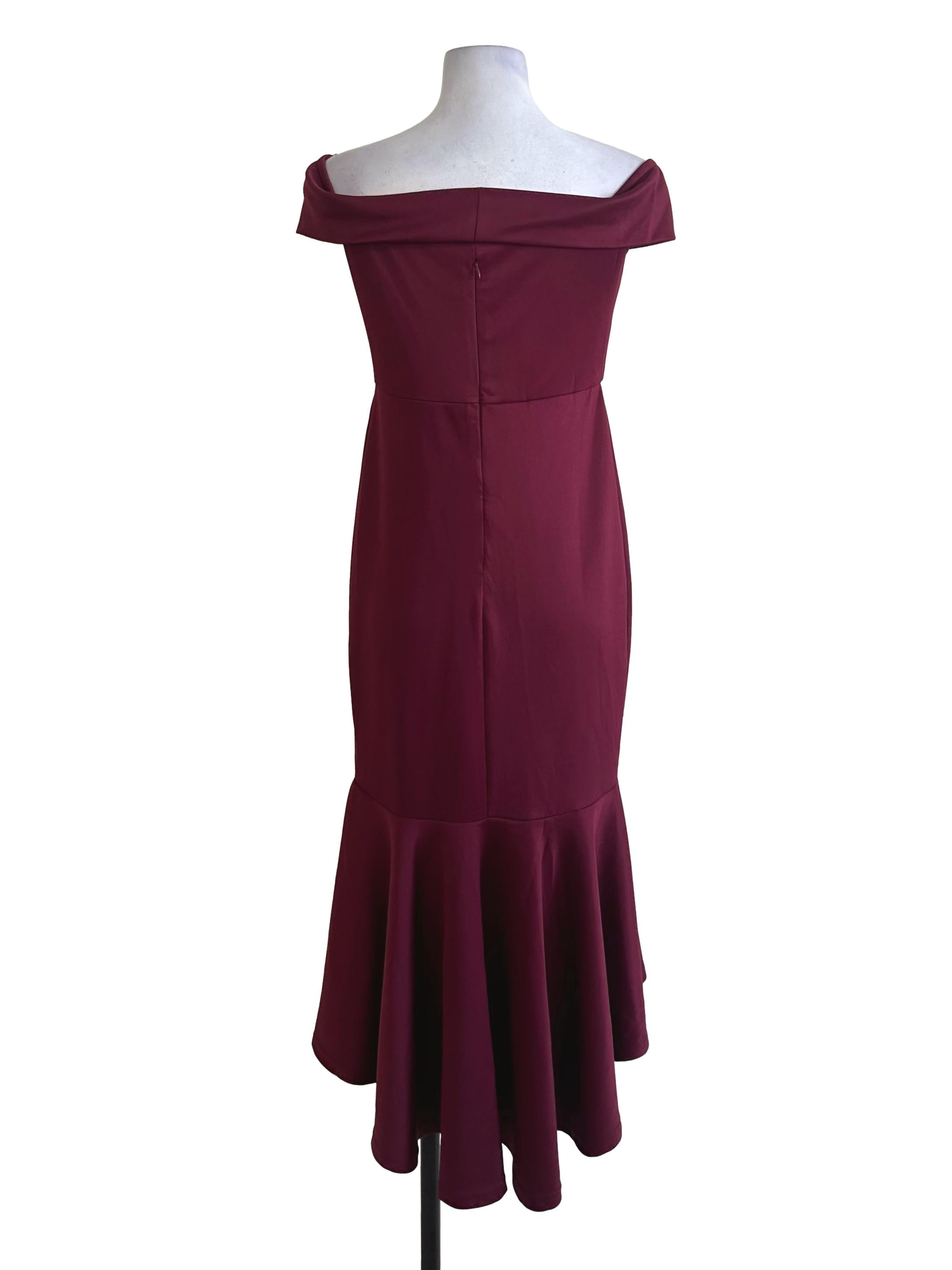 Maroon Red Off Shoulder Mermaid Dress