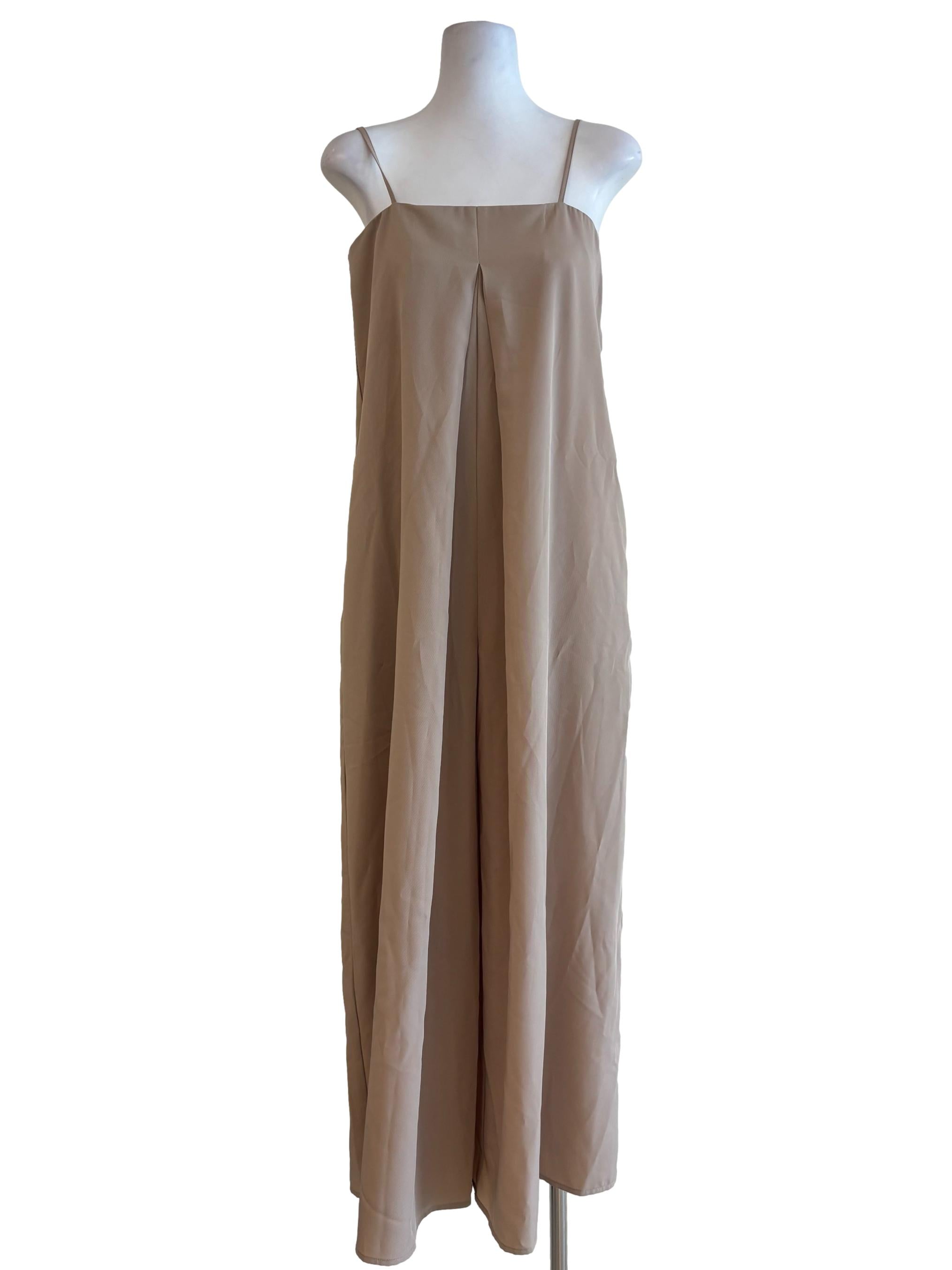 Almond Spaghetti Strap Wide Jumpsuit