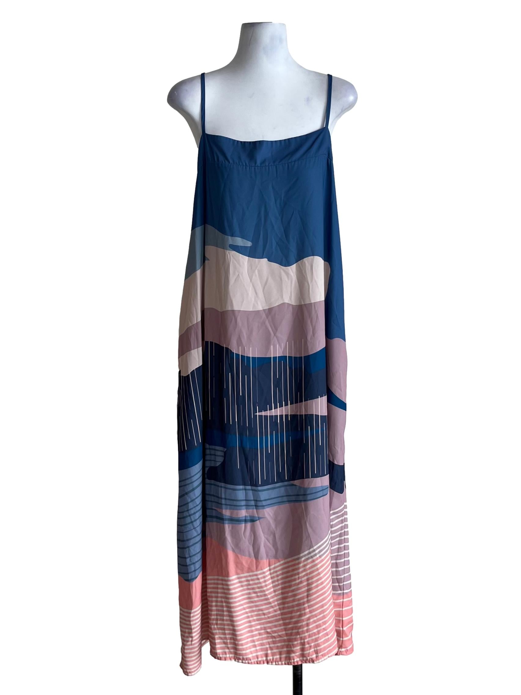 Aegean Blue Spaghetti Strap Yoke Dress