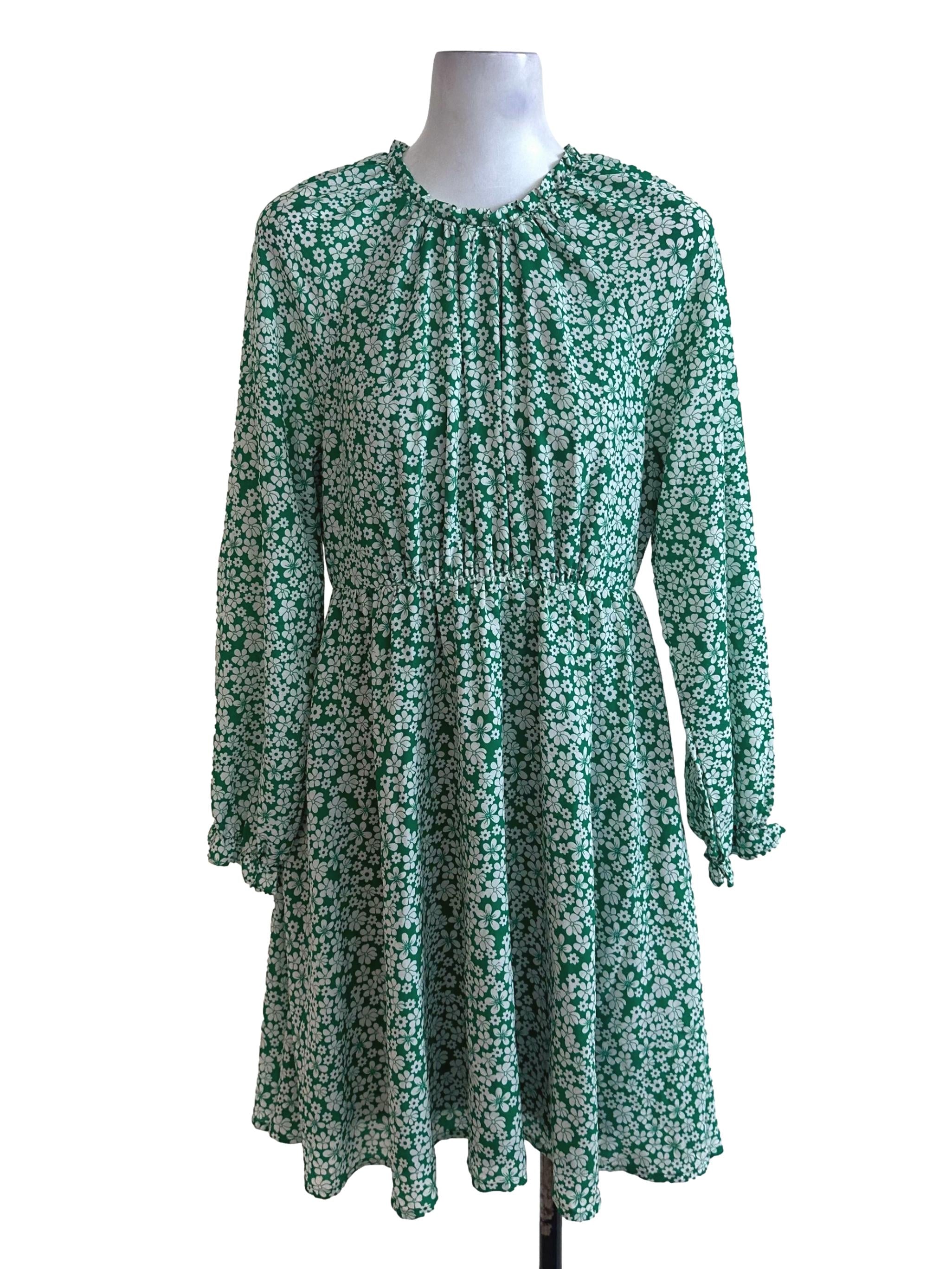 Fern Green Pattern Long Sleeve Dress
